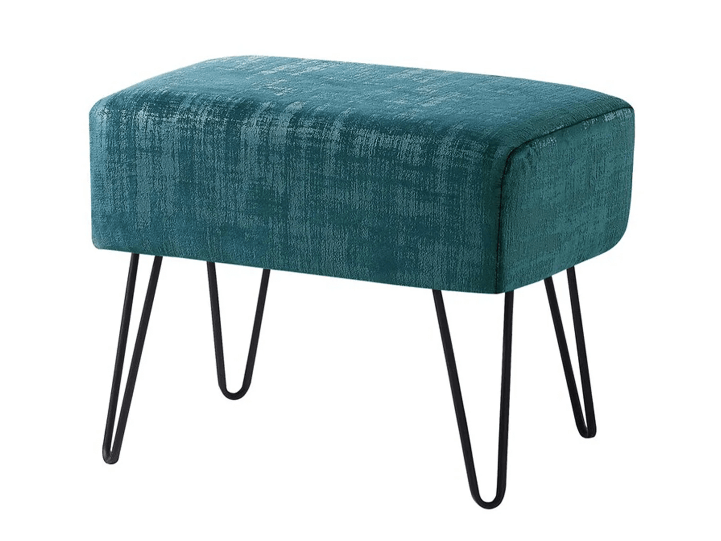 ZOE VELVET OTTOMAN - AZURE - H 17" / W 19" / D 13" LLL's Zoe Velvet Ottoman is perfect for adding a touch of style to any room. Its azure velvet finish is stylish and sophisticated, and the unique black legs make a bold statement. The comfortable seating
