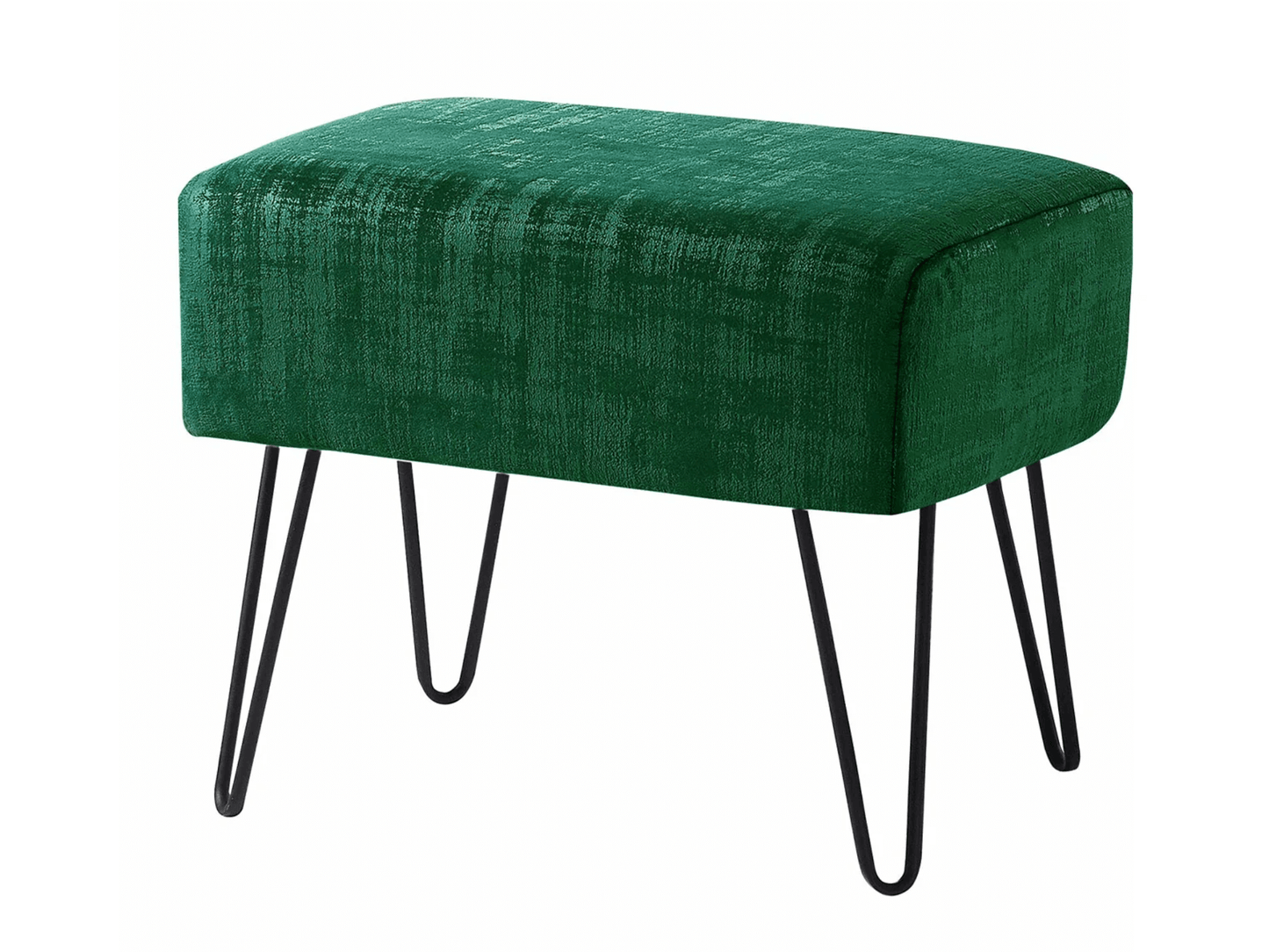 ZOE VELVET OTTOMAN - EMERALD - H 17" / W 19" / D 13" LLL's Zoe Velvet Ottoman is perfect for adding a touch of style to any room. Its emerald velvet finish is stylish and sophisticated, and the unique black legs make a bold statement. The comfortable sea