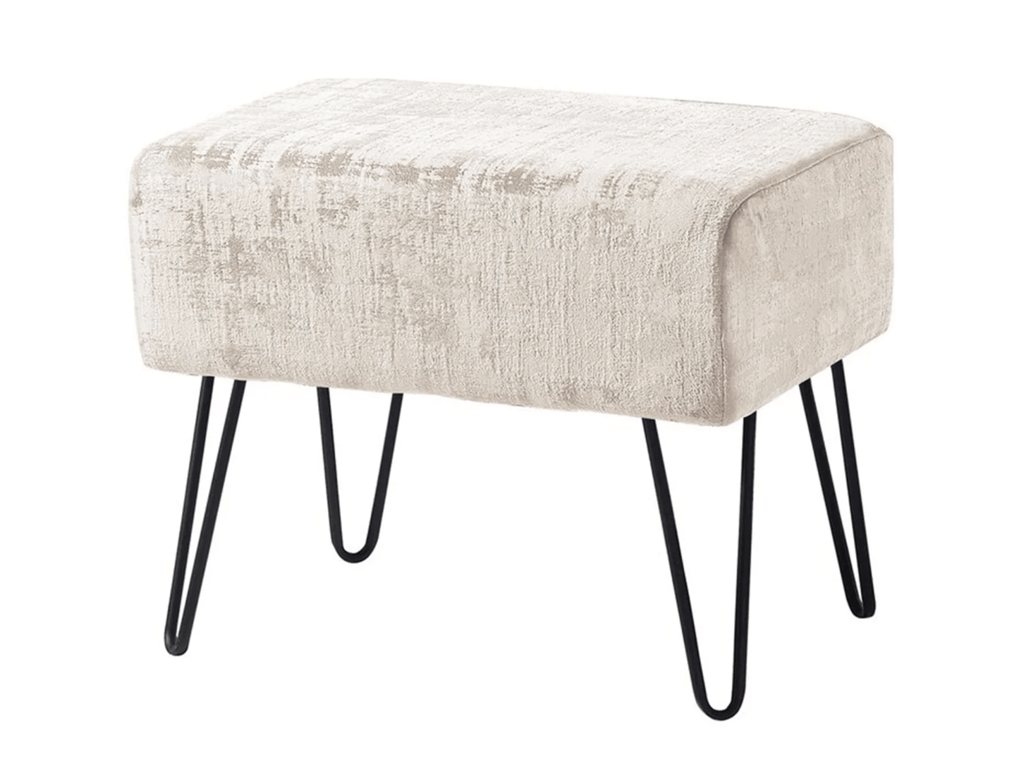 ZOE VELVET OTTOMAN - CREAM - H 17" / W 19" / D 13" LLL's Zoe Velvet Ottoman is perfect for adding a touch of style to any room. Its cream velvet finish is stylish and sophisticated, and the unique black legs make a bold statement. The comfortable seating