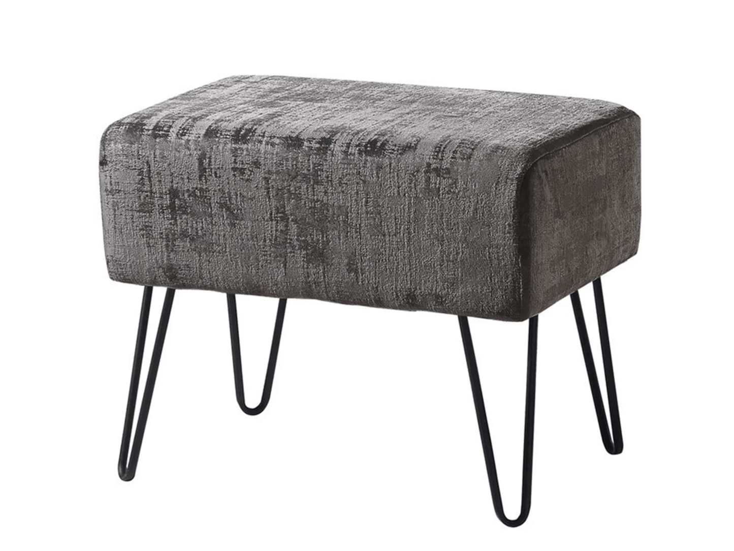 ZOE VELVET OTTOMAN - GREY - H 17" / W 19" / D 13" LLL's Zoe Velvet Ottoman is perfect for adding a touch of style to any room. Its grey velvet finish is stylish and sophisticated, and the unique black legs make a bold statement. The comfortable seating a