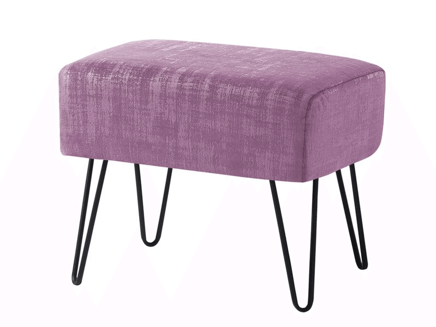 ZOE VELVET OTTOMAN - MAUVE - H 17" / W 19" / D 13" LLL's Zoe Velvet Ottoman is perfect for adding a touch of style to any room. Its mauve velvet finish is stylish and sophisticated, and the unique black legs make a bold statement. The comfortable seating