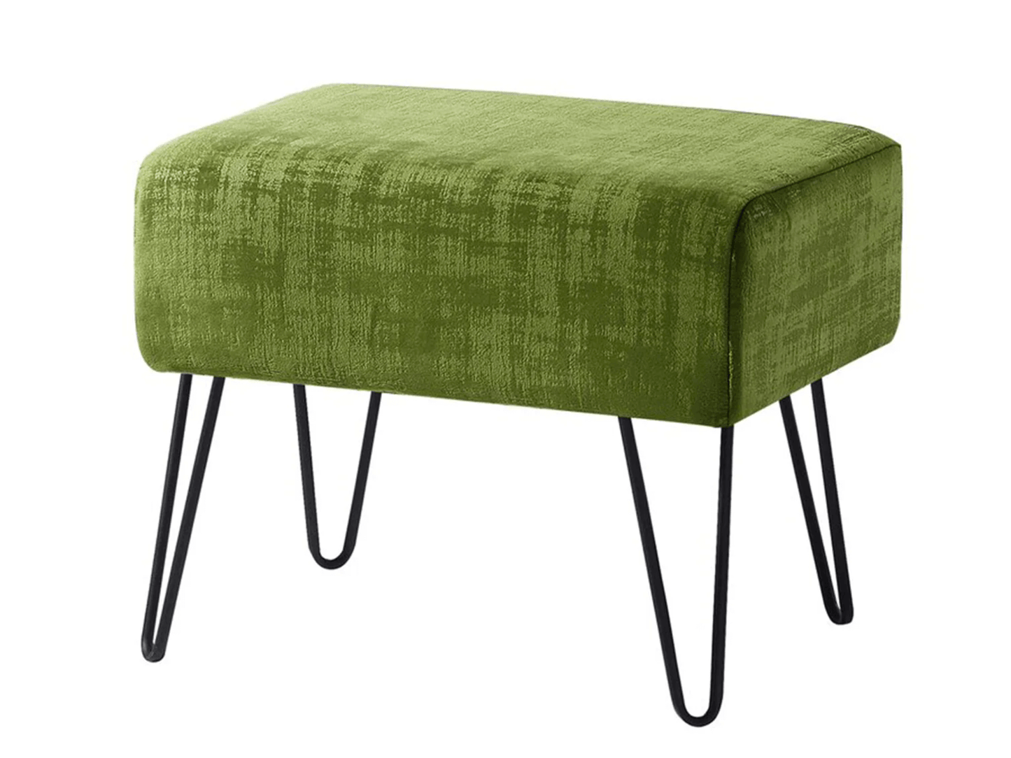 ZOE VELVET OTTOMAN - MOSS GREEN - H 17" / W 19" / D 13" LLL's Zoe Velvet Ottoman is perfect for adding a touch of style to any room. Its moss-green velvet finish is stylish and sophisticated, and the unique black legs make a bold statement. The comfortab