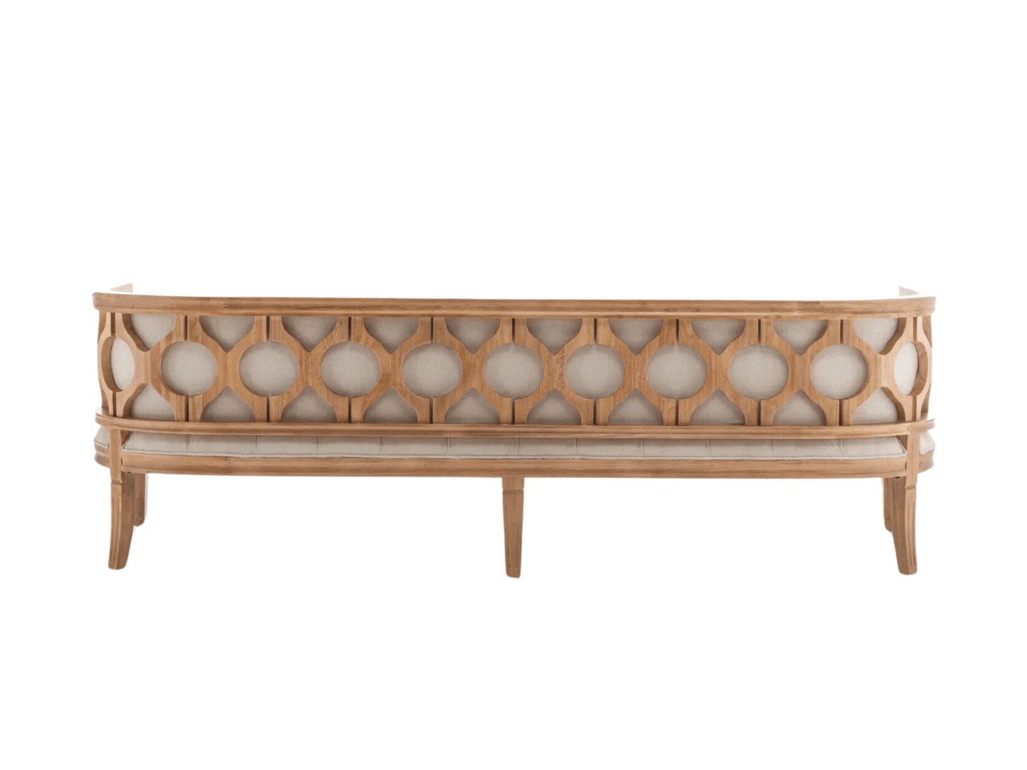 PIEDMONT SOFA - IVORY W/ OAK WOOD - H 29" / W 91" / D 29" LLL's Piedmont Sofa features a timeless and elegant design, combining both comfort and style. The sofa showcases a beautifully curved and tufted backrest and seat in a soft and neutral fabric that