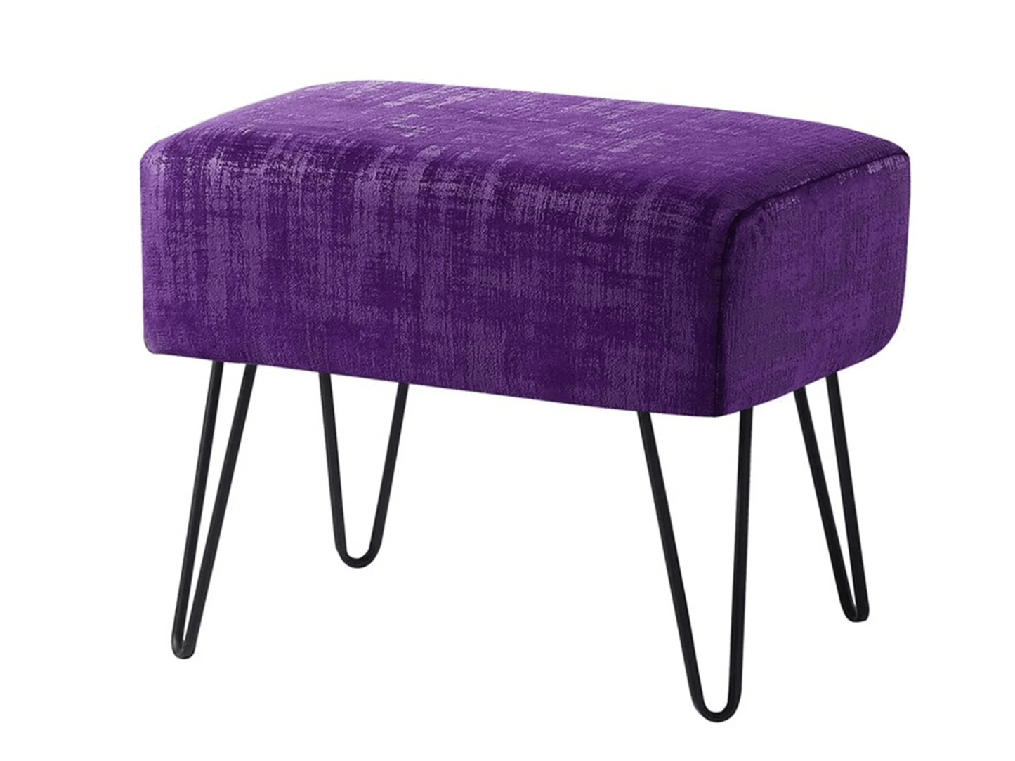 ZOE VELVET OTTOMAN - VIOLET - H 17" / W 19" / D 13" LLL's Zoe Velvet Ottoman is perfect for adding a touch of style to any room. Its violet velvet finish is stylish and sophisticated, and the unique black legs make a bold statement. The comfortable seati