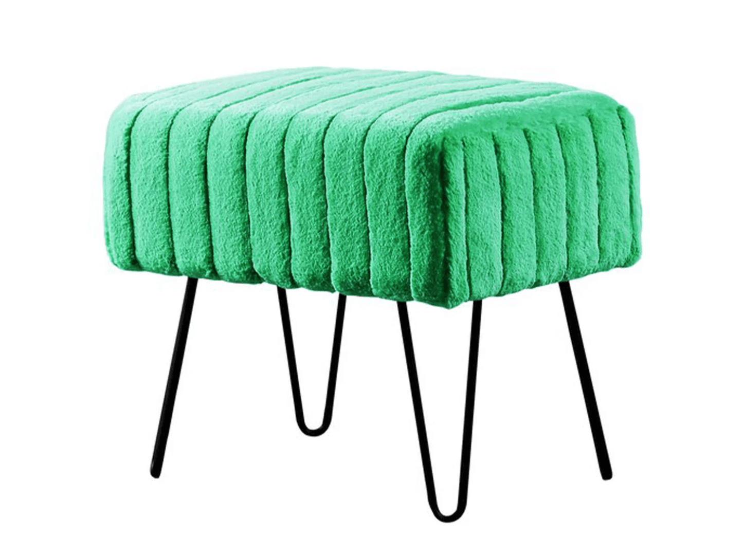 ZOE CHANNEL TUFTED VELVET OTTOMAN - TIFFANY - H 17" / W 19" / D 13" LLL's stylish Zoe Channel Tufted Velvet Ottoman is upholstered in a luxurious tiffany velvet fabric. It features a classic tufted design with unique black legs and a plush seating surfac