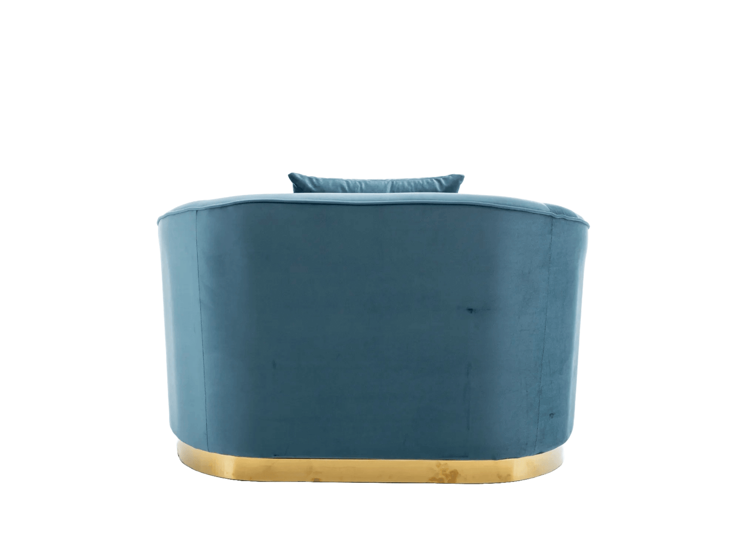 ATLANTA ARMCHAIR - DUSTY BLUE - H 27.5" / W 44.5" / D 34" | Seat Height 16" LLL’s Atlanta Armchair is a dusty blue velvet chair with beautifully curved arms on a perfectly sleek golden base. This chair is the ultimate in Hollywood glam and sophistication.