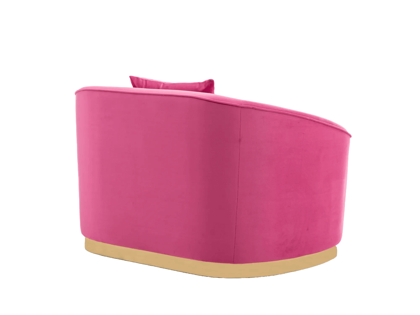 ATLANTA ARMCHAIR - HOT PINK - H 27.5" / W 44.5" / D 34" | Seat Height 16" LLL’s Atlanta Armchair is a hot pink velvet chair with beautifully curved arms on a perfectly sleek golden base. This chair is the ultimate in Hollywood glam and sophistication. It
