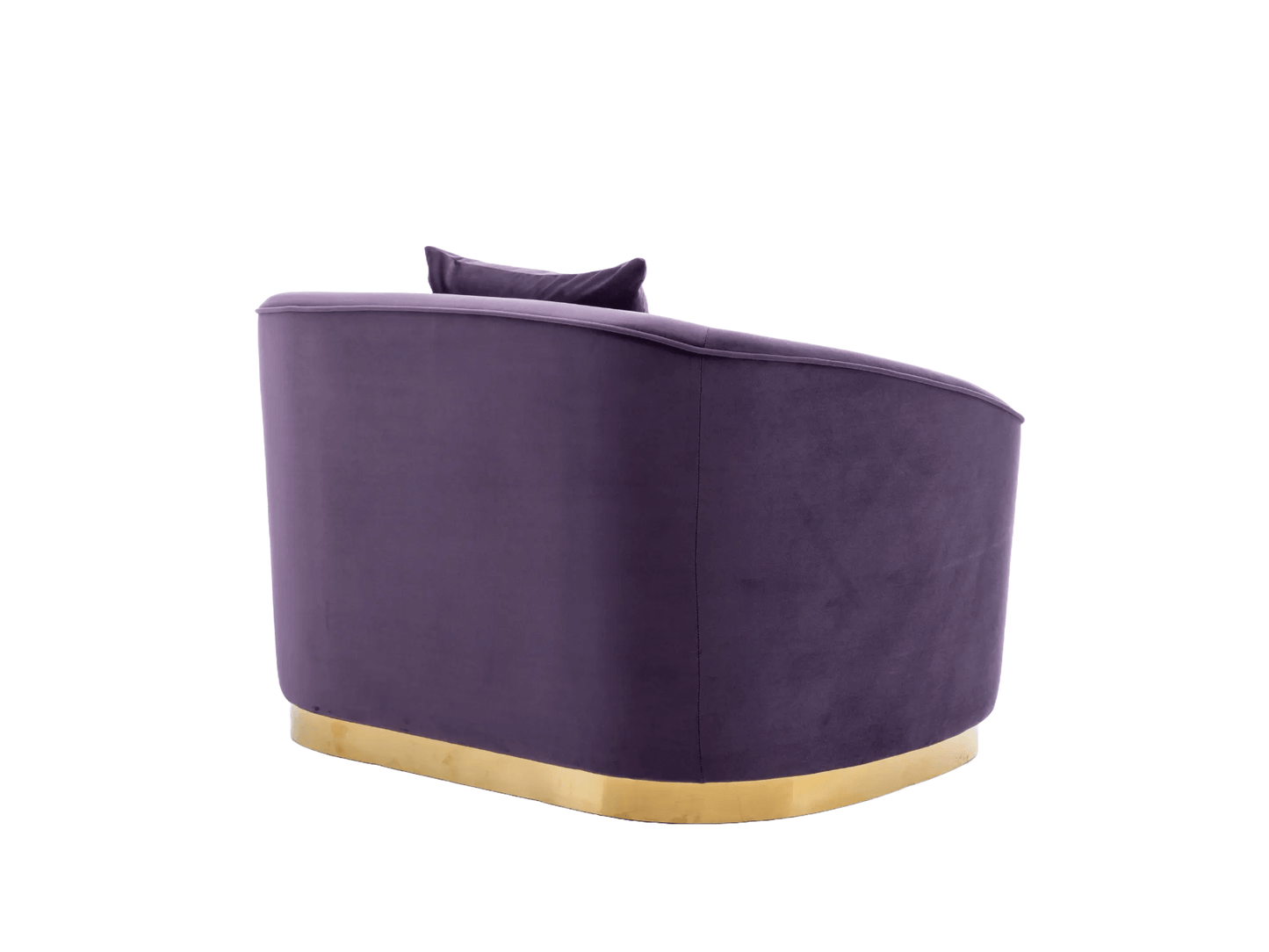 ATLANTA ARMCHAIR - VIOLET - H 27.5" / W 44.5" / D 34" | Seat Height 16" LLL’s Atlanta Armchair is a violet velvet chair with beautifully curved arms on a perfectly sleek golden base. This chair is the ultimate in Hollywood glam and sophistication. It will