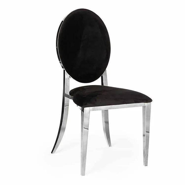 BELLAGIO CHAIR - SILVER W/ BLACK LEATHER CUSHIONS