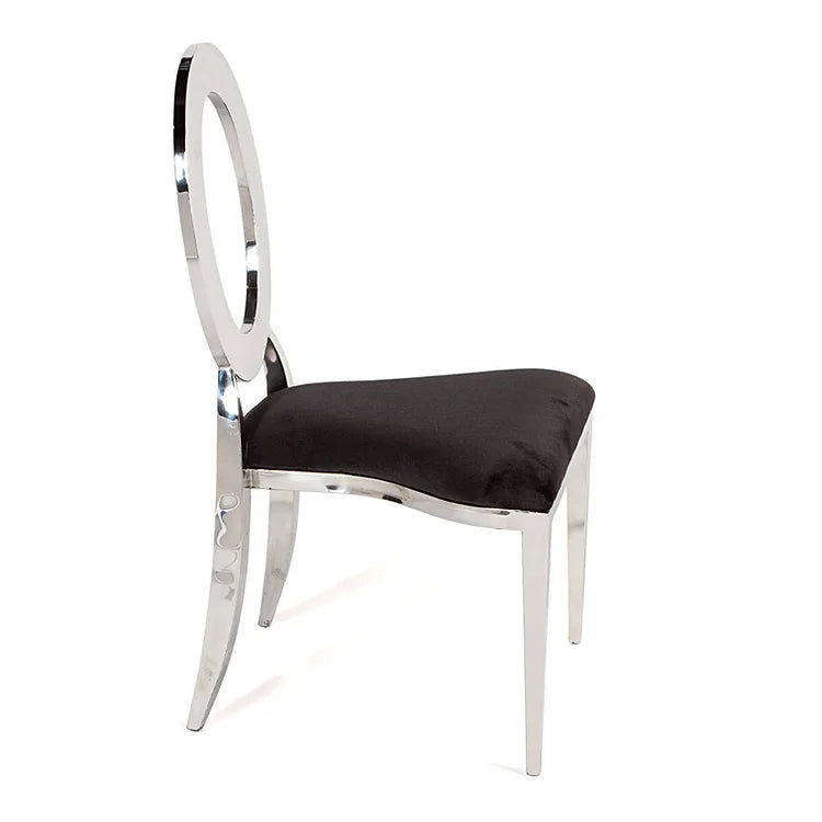 BELLAGIO CHAIR - SILVER W/ BLACK LEATHER CUSHIONS