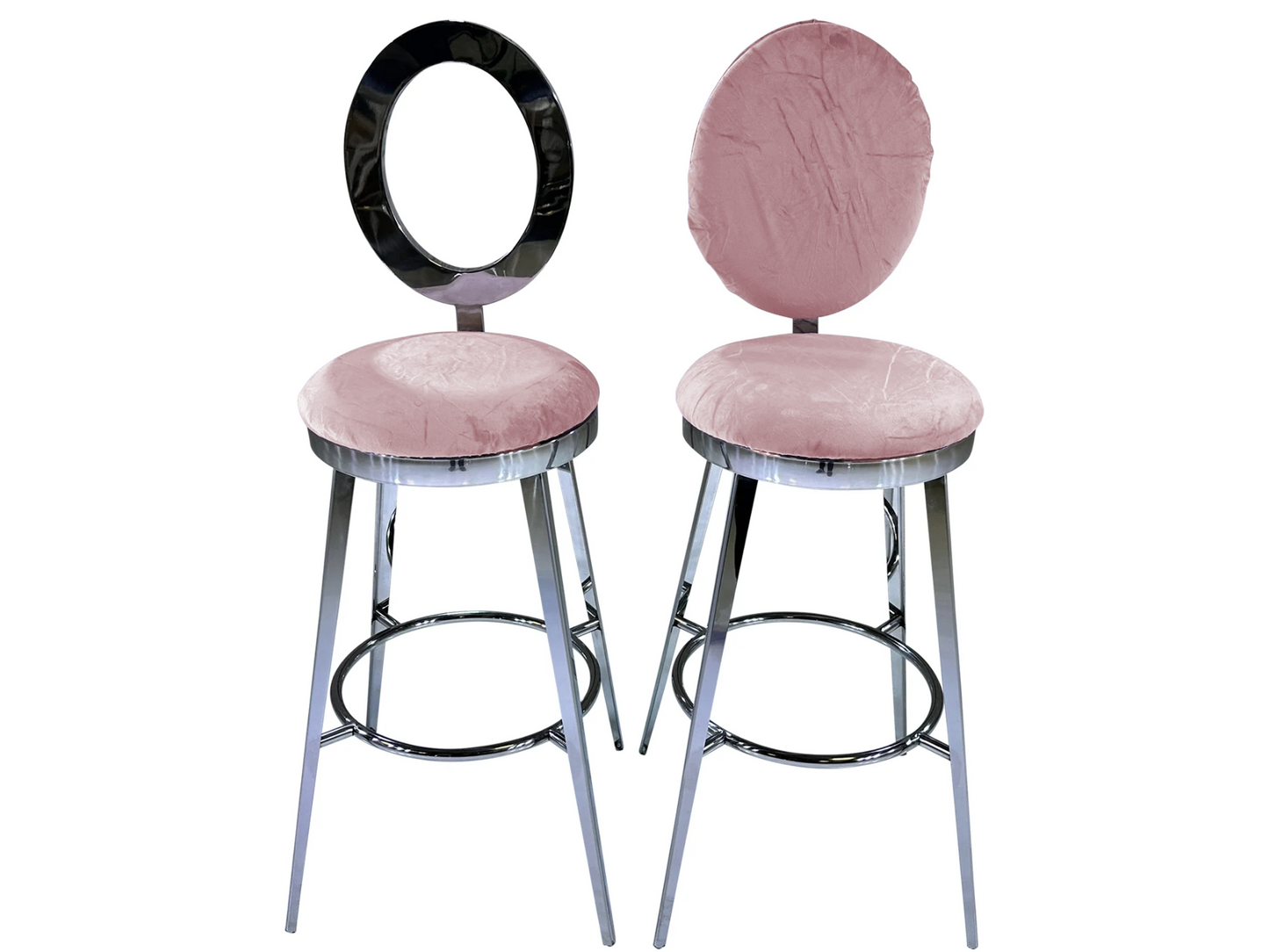 BELLAGIO BARSTOOL - SILVER W/ BLUSH VELVET CUSHION