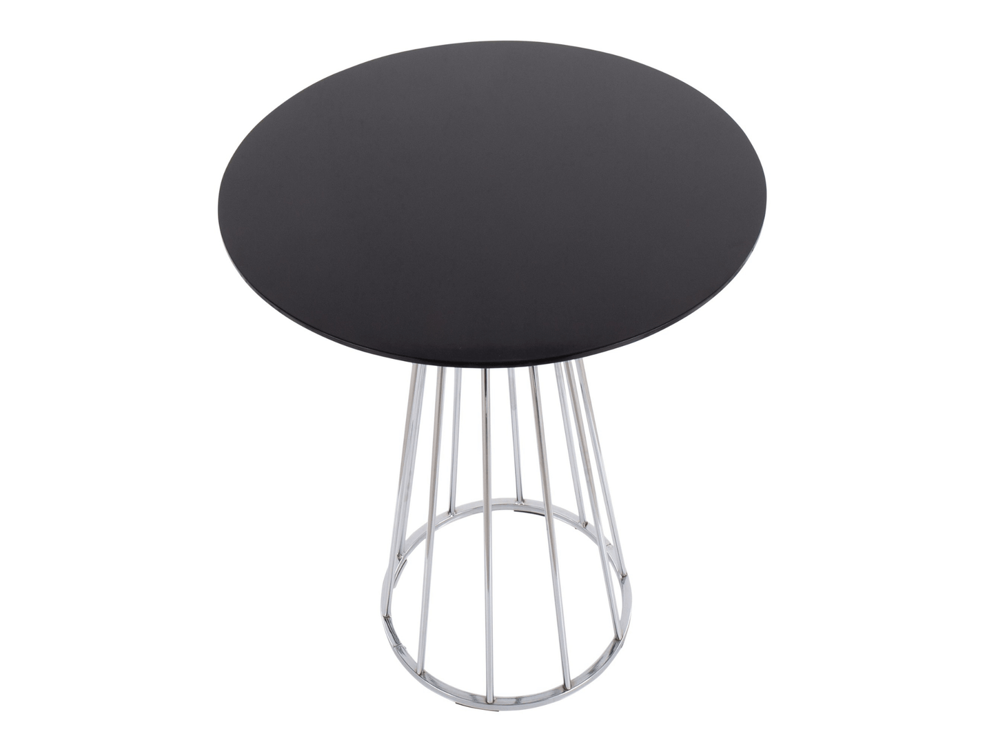BISTRO HIGHBOY - BLACK W/ CHROME BASE - H 42" / 27" Diameter LLL’s Bistro Highboy - Black w/ Chrome Base flaunts a round shaped black table top with a chrome caged wire pedestal base that creates a bold mid-century modern look. Stand in a group at this ta