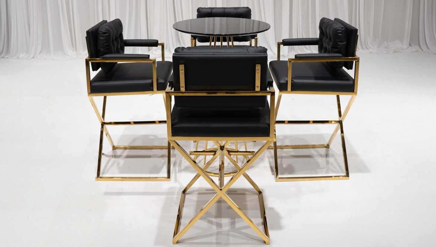 BARCELONA DIRECTOR'S CHAIR GROUPING 2 - BLACK W/ GOLD BASE - Featured Items in this grouping include: Barcelona Director's Chair - Black W/ Gold base Bistro Highboy - Black W/ Gold base