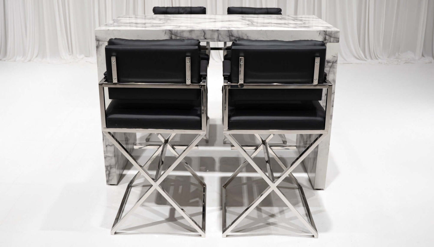 BARCELONA DIRECTOR'S CHAIR GROUPING 2 - BLACK W/ SILVER BASE - Featured Items in this grouping include: Barcelona Director's Chair - Black W/ Silver Base Paris Communal Table