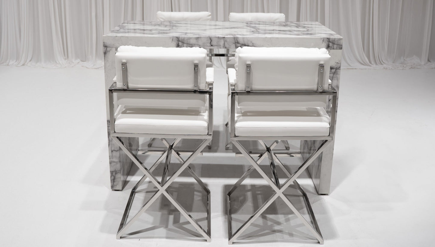 BARCELONA DIRECTOR'S CHAIR GROUPING 1 - WHITE W/ SILVER BASE