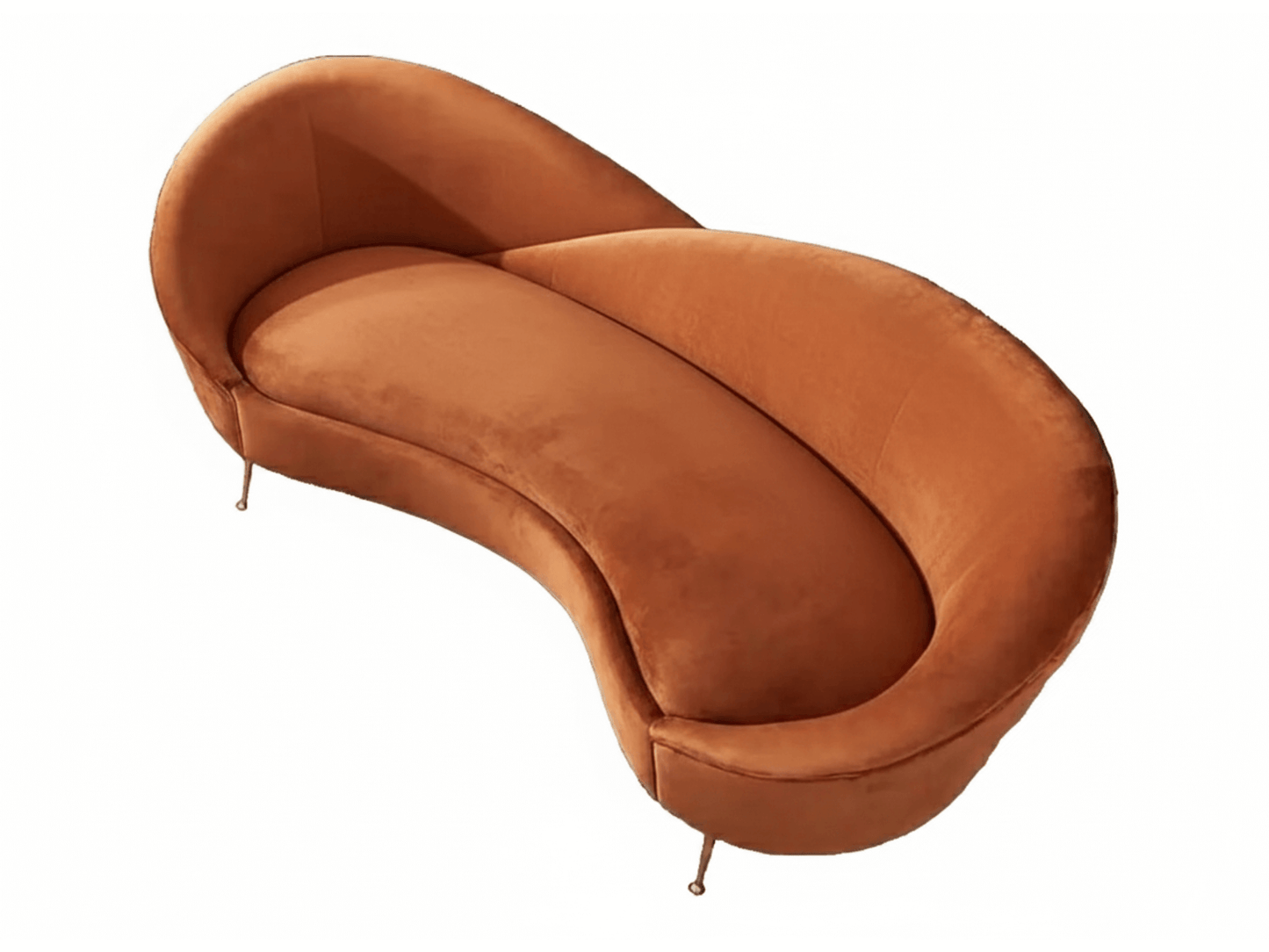 BEL AIR SOFA - ORANGE - H 32.7" / W 92.9" / D 40.9" Seat yourself in luxury with LLL's Bel Air Sofa in orange. This sofa is brilliantly stitched and immaculately curved. With a touch of old Hollywood glam, the Bel Air Sofa is perfect for a photoshoot or p