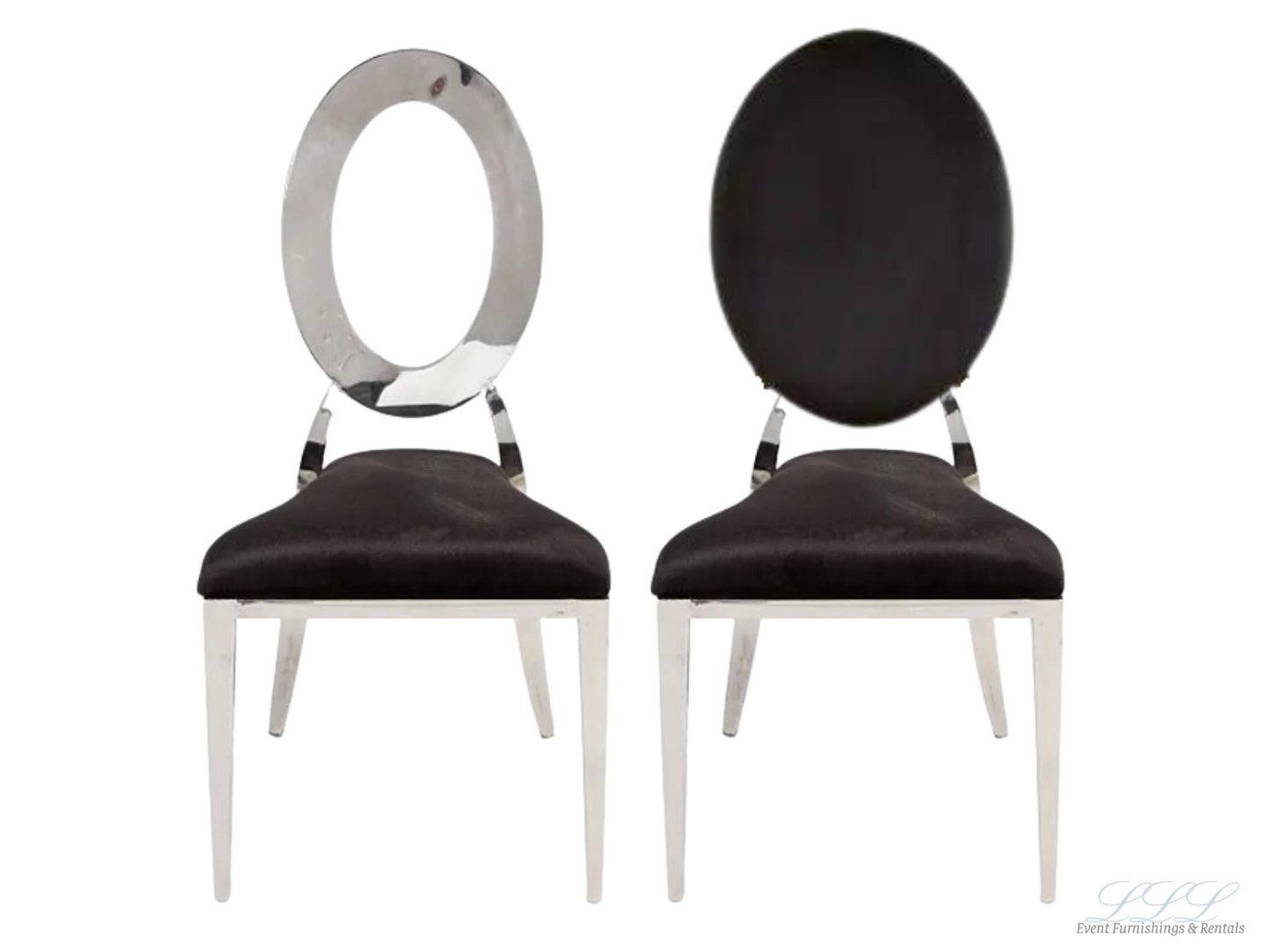 BELLAGIO CHAIR - SILVER W/ BLACK LEATHER CUSHIONS