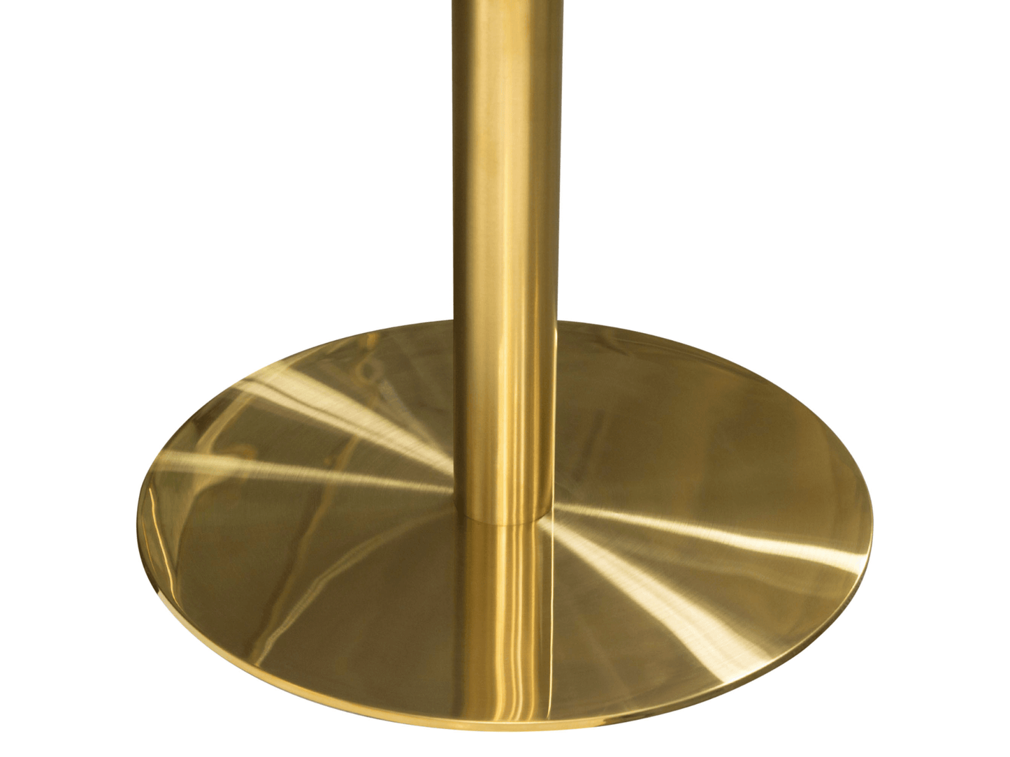 PARIS COCKTAIL LOWBOY TABLE - GOLD - H 29.5" / W 35.5" / Diameter 35.5" Brandable Area: 35.5in Diameter LLL's Paris Lowboy Table is a white top table with a beautiful brushed gold base. This elegant cocktail table is perfect for cocktail parties or social
