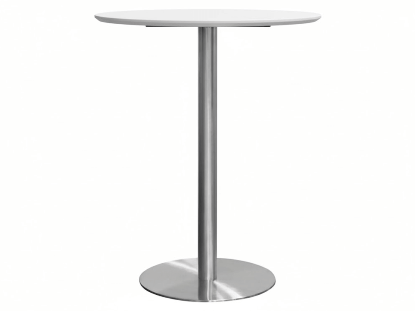 PARIS HIGHBOY - SILVER - H 42" / W 36" / D 35.5" Brandable Area: D 35.25" LLL's Paris Cocktail Table is a white top highboy table with a brushed silver base. This elegant cocktail table is perfect for social gatherings. Stand in a group at this table or p
