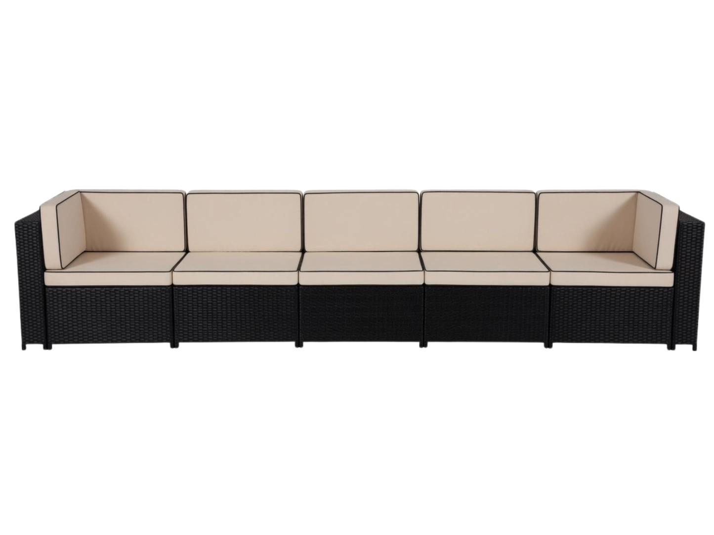 SUNSHINE 5PC SOFA - H 24.4" / W 135" / D 29.9" The Sunshine 5pc Sectional features 2 Sunshine corner sections and 3 Sunshine armless sections. This contemporary style furniture will add flare to any outdoor event; perfect for any time of the year. Conside