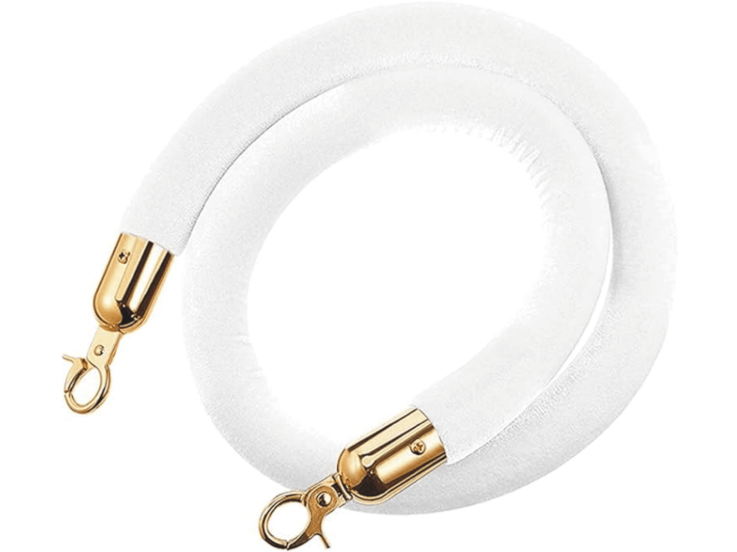 VELVET ROPE w/ GOLD CLASP - WHITE | 5FT - LLL's gold stanchions and velvet ropes add an element of exclusivity to any event. Use these pieces to guide guests to specific areas or to block off a portion of a the venue. Combine these velvet ropes and stanch