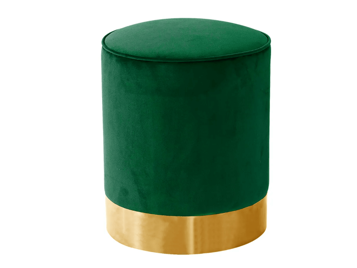 WHISPER PETITE ROUND OTTOMAN - EMERALD w/ GOLD BASE - H 19" / 17" Diameter LLL's Whisper Petite Round Ottoman in Emerald is a velvet small round footstool style ottoman with a gold base. This lovely little ottoman is an on trend furniture accent that adds