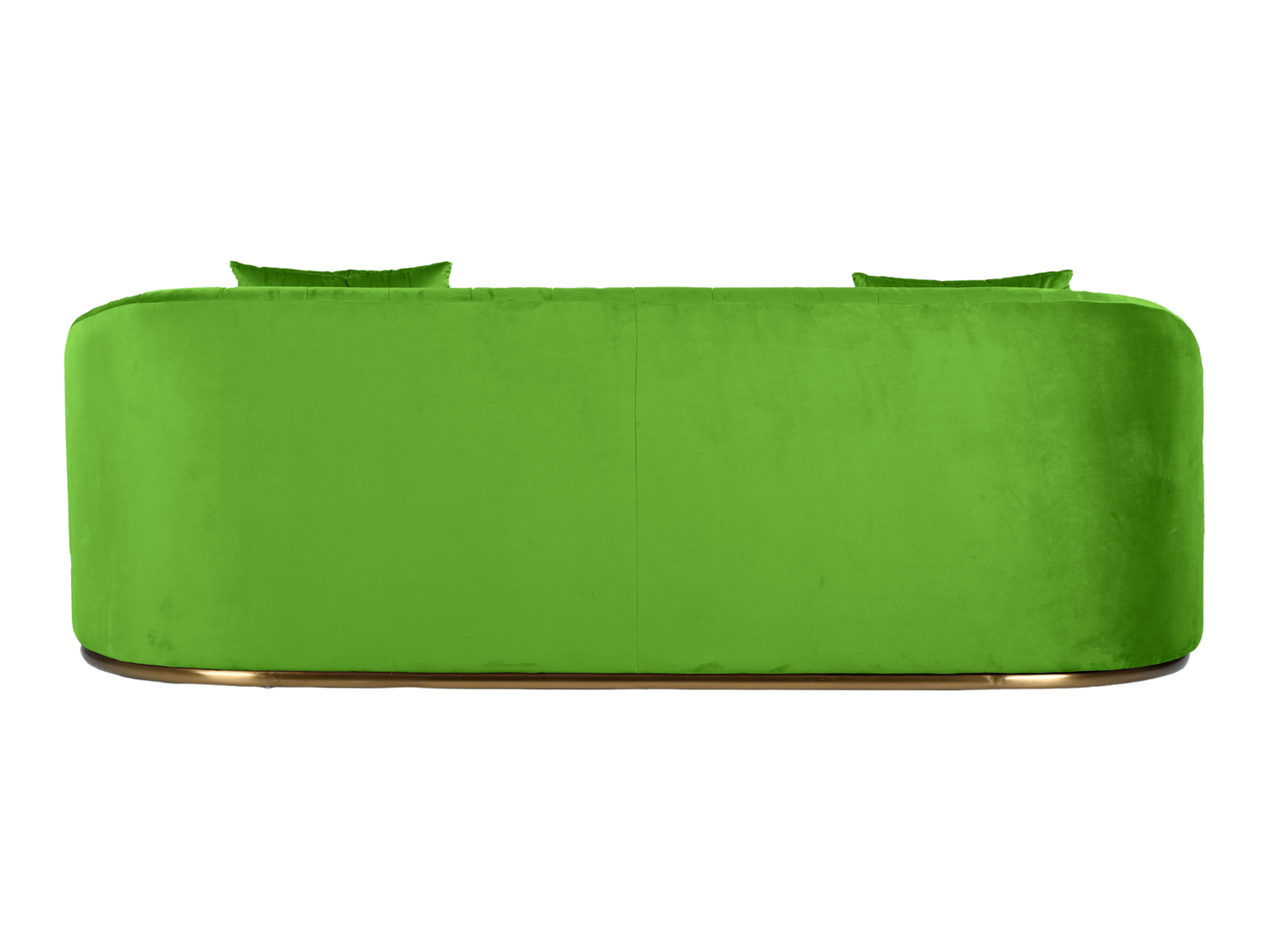 WORLD SOFA - PARROT GREEN - H 29" / W 92" / D 38" *Accepting Orders Now, Available April 2026 The World Sofa in Parrot Green features plush velvet material, a channel tufted backrest, and a gold base. Perfect for any event. Explore the WORLD COLLECTION in