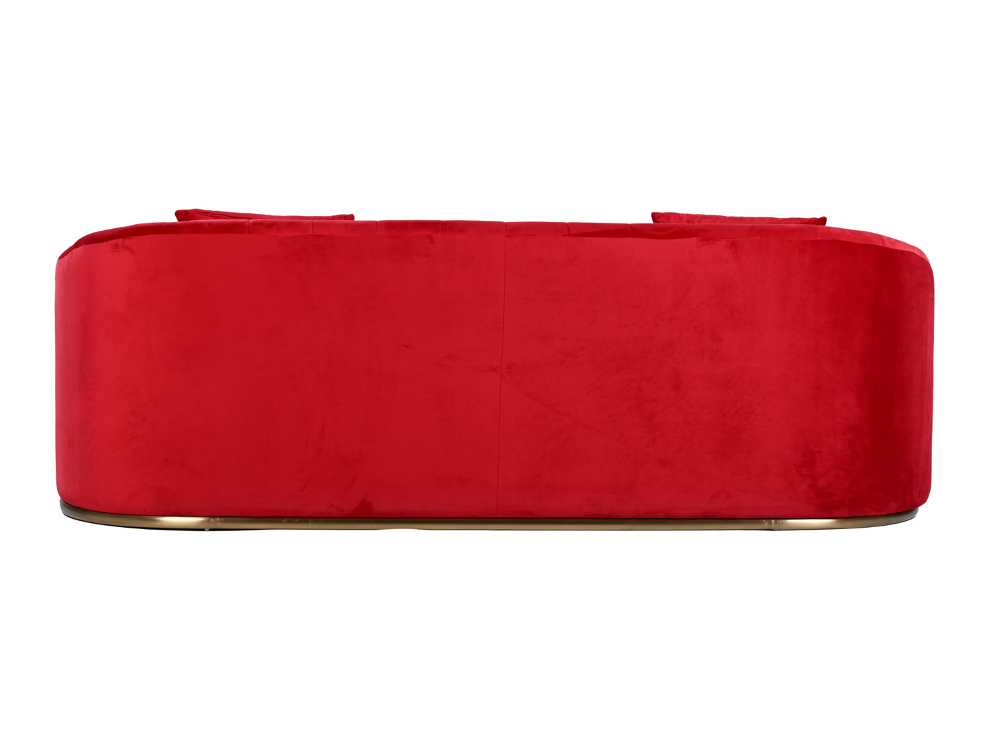 WORLD SOFA - RED - H 29" / W 92" / D 38" *Accepting Orders Now, Available April 2026 The World Sofa in Red features plush velvet material, a channel tufted backrest, and a gold base. Perfect for any event. Explore the WORLD COLLECTION inspired by FIFA Wor