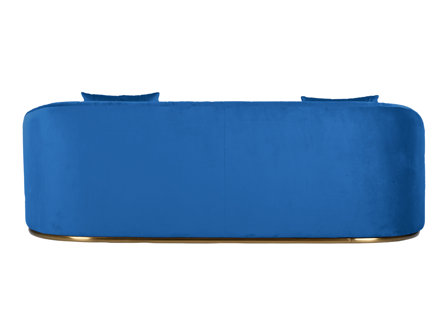 WORLD SOFA - ROYAL BLUE - H 29" / W 92" / D 38" *Accepting Orders Now, Available April 2026 The World Sofa in Royal Blue features plush velvet material, a channel tufted backrest, and a gold base. Perfect for any event. Explore the WORLD COLLECTION inspir