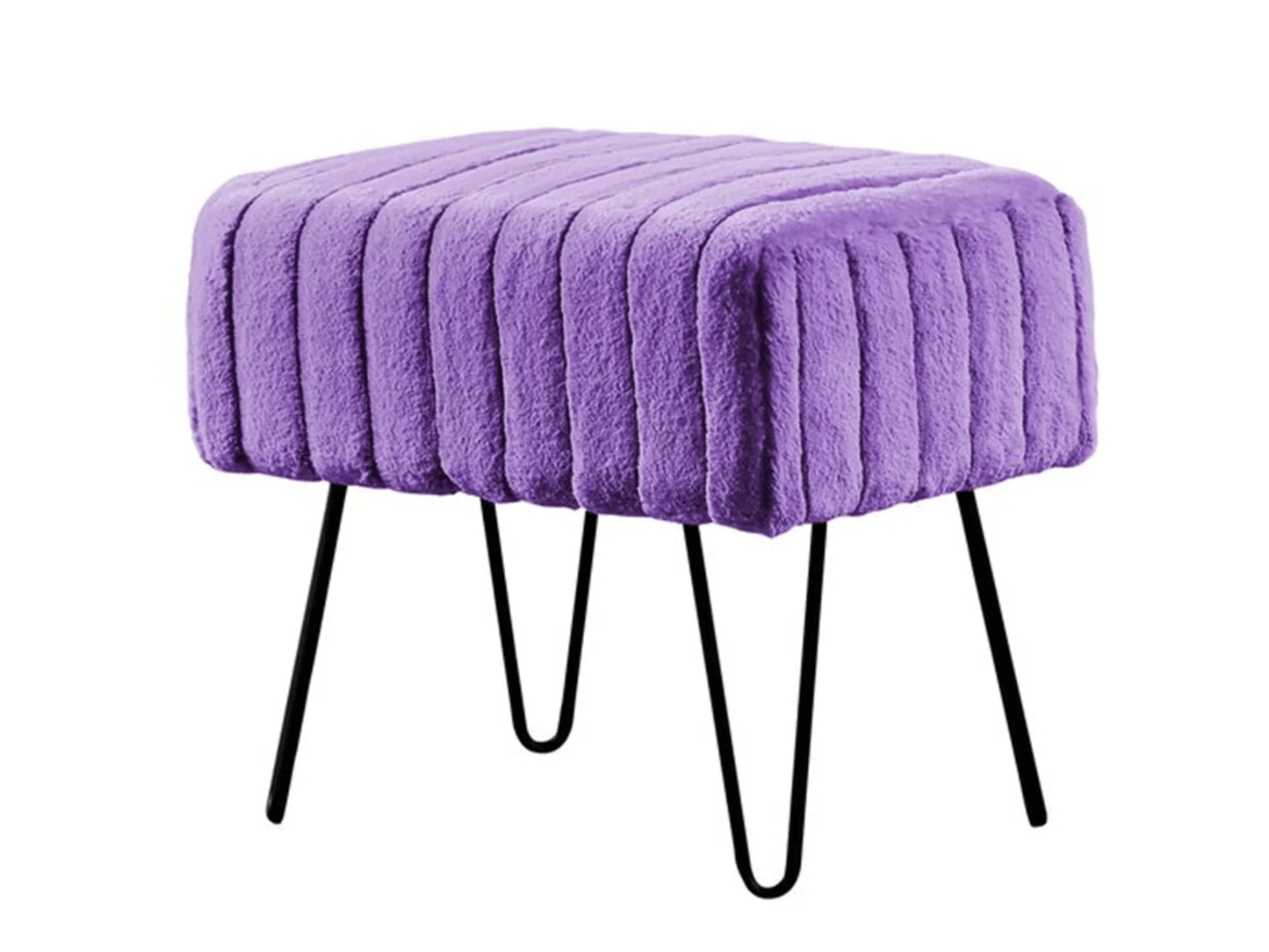 ZOE CHANNEL TUFTED VELVET OTTOMAN - LAVENDER - H 17" / W 19" / D 13" LLL's stylish Zoe Channel Tufted Velvet Ottoman is upholstered in a luxurious lavender velvet fabric. It features a classic tufted design with unique black legs and a plush seating surf