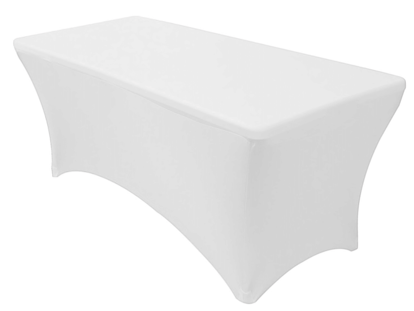 RECTANGULAR SPANDEX LINEN | 8ft - WHITE - Fits 8ft Banquet Table H 30" / L 8' / D 30" Spandex linens provide a neat and uniform appearance similar to traditional linens but with clean modern style lines.