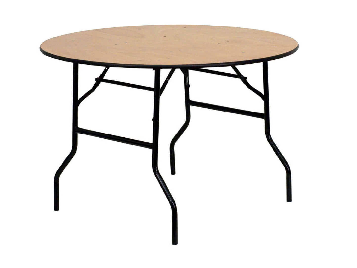 ROUND TABLE | 36" - H 30" / 36" Diameter LLL's 36" Round Table is a natural wood table with collapsible legs. This is a standard cocktail height table that seats 2-4 and pairs with 108" round linens. This table is versatile and works well in both casual a