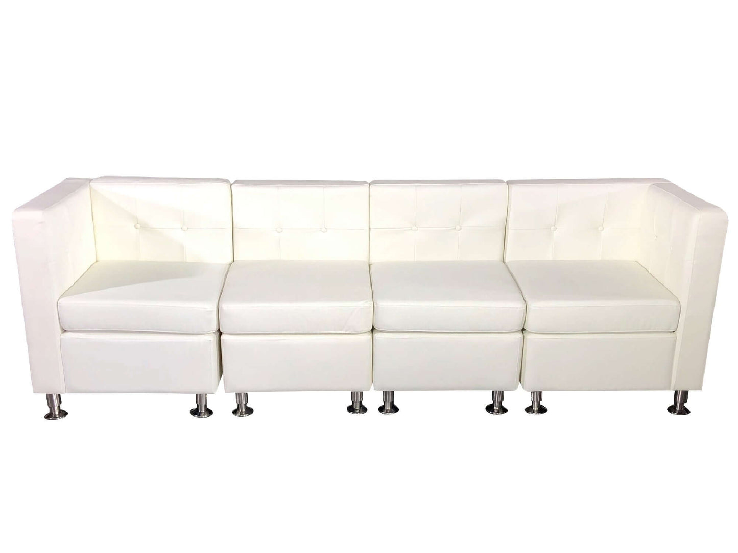 CLUB 4PC SOFA - WHITE - H 30" / W 100" / D 28" / D(seat) 23" The Club 4pc sofa arrangement is paired with an LED coffee table that can be set to match your event colors. You can choose one as a focal point or scatter several throughout your selected venue