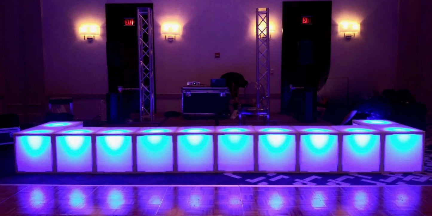 LED ACRYLIC STAGE PIECE | H 24" - Add a functional, creative element to any social event or fashion show with our LED acrylic stage. Each modular piece measures W 24" x D 24" and can be combined with other LED stage pieces of varying height can also be as