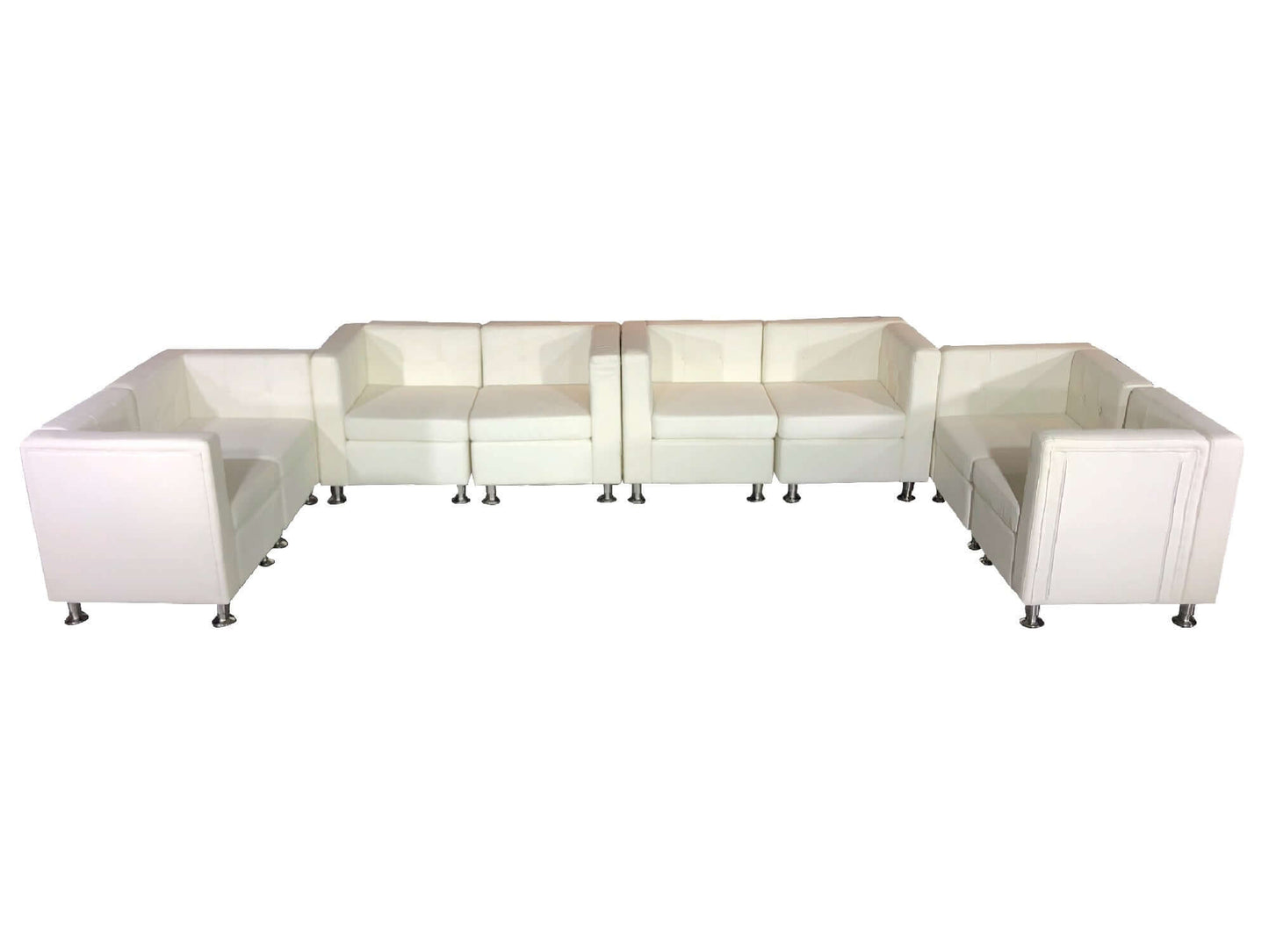 CLUB 8PC "U" SHAPED SECTIONAL - WHITE - H 30" / W 100" / D 100" / D(seat) 23" The Club 8pc "U" shape sofa is a classic. This seating is best used at a large social event. This arrangement features a low profile and white leather seats. The club is traditi