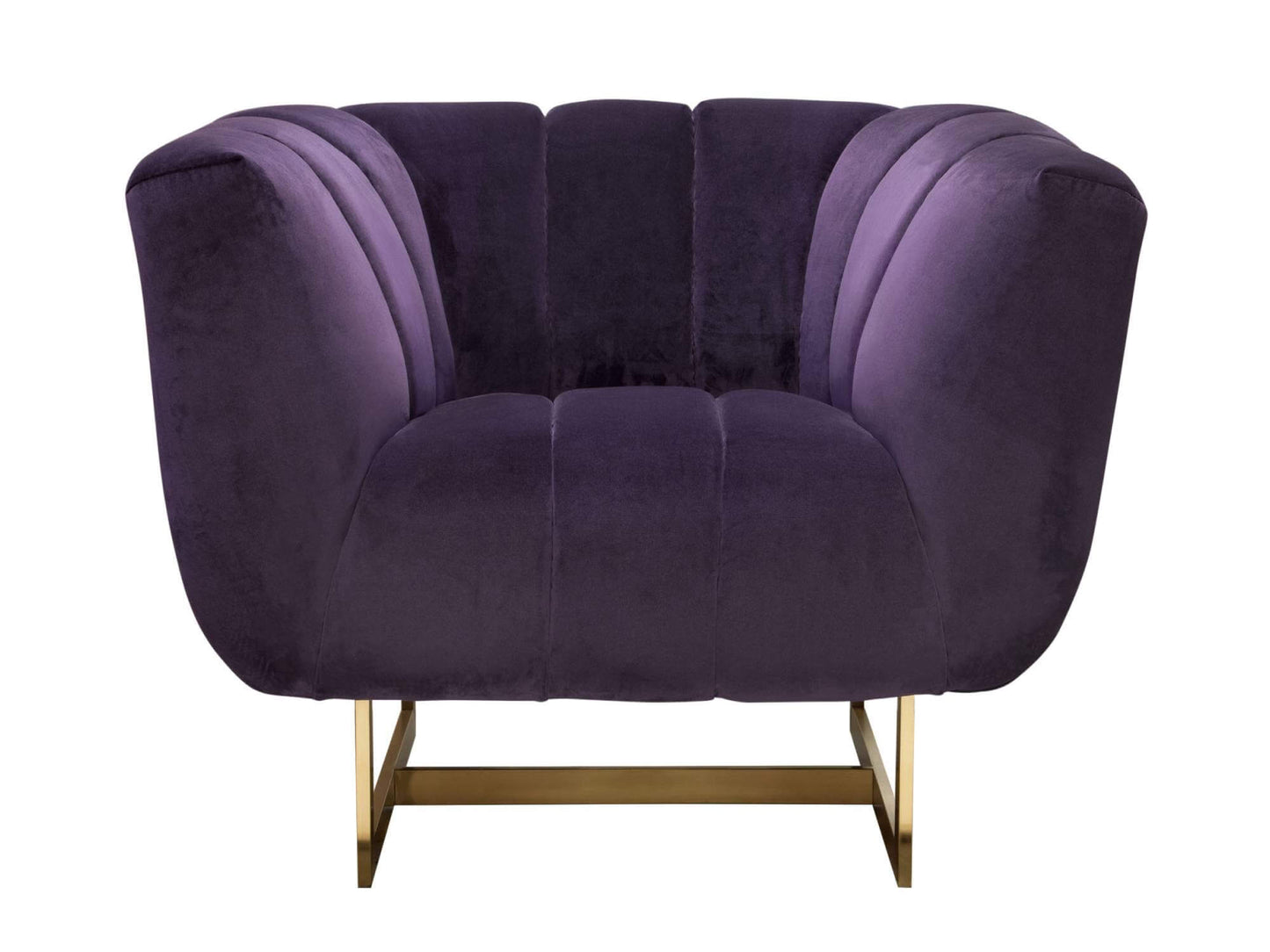 AVENUE ARMCHAIR - VIOLET - H 35" / W 42" / D 30" LLL's Avenue Armchair in Violet is a plush seamed velvet accent chair with golden brass legs. This chair is deep, plush and sophisticated; its vibrant color is enchanting and sure to brighten any venue spac
