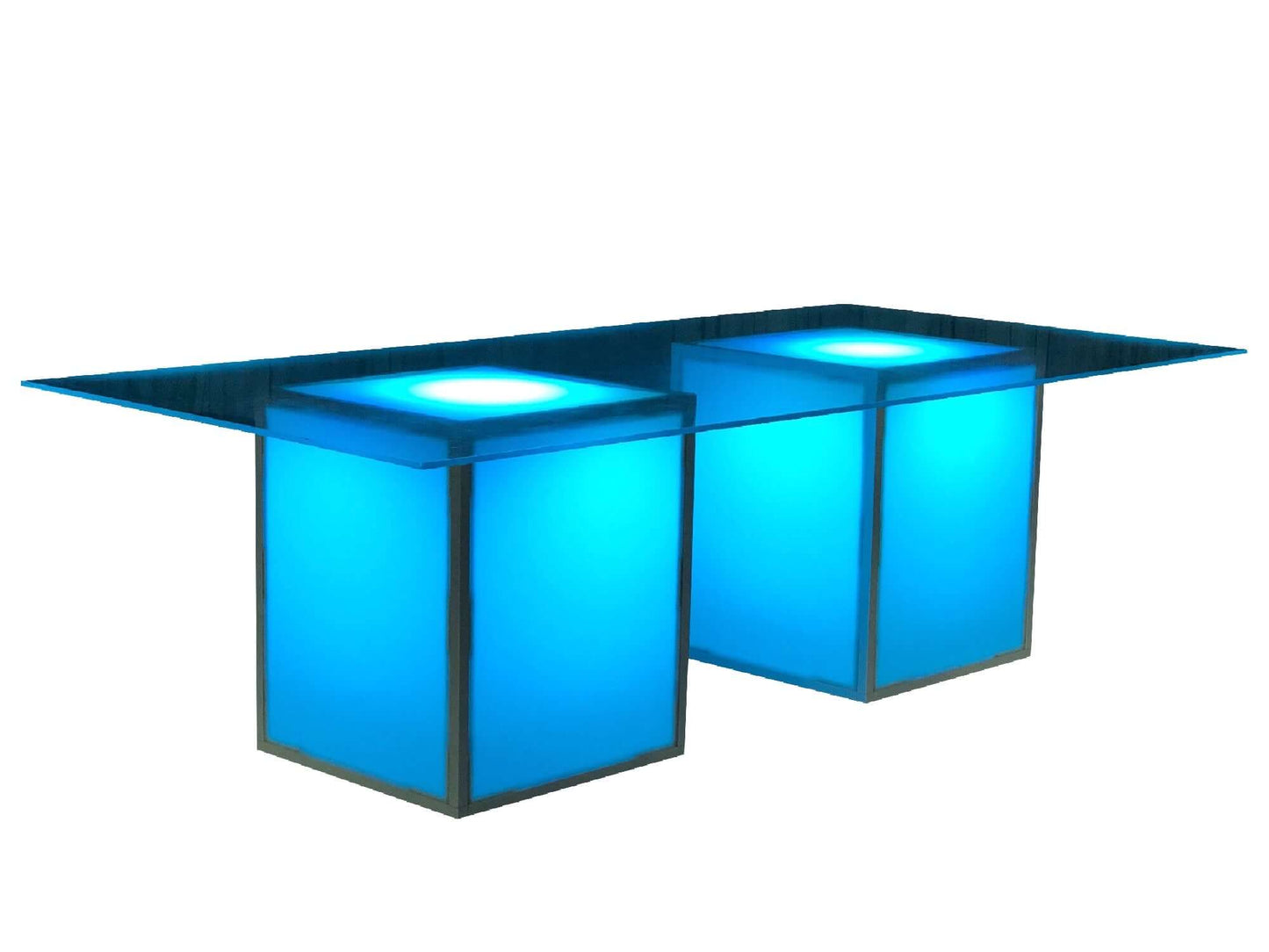 ILLUMINATED ACRYLIC ESTATE TABLE - H 30" / W 96" / D 48" LLL's Illuminated Acrylic Estate Table is illuminated bases combined with a solid acrylic clear table top. The estate table seats 12 comfortably and is stunning while remaining elegant and refined.