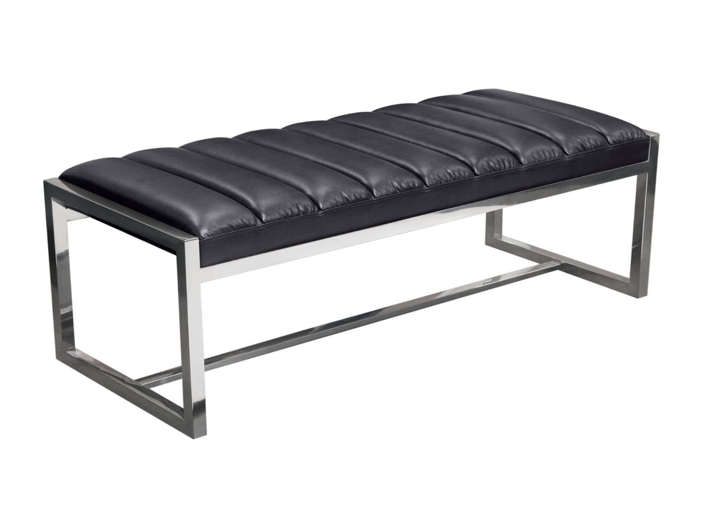 MILLENNIUM BENCH - BLACK - H 20" / W 48" /D 18" LLL's Millennium Bench in Black is a plush seamed leather bench ottoman. This bench pairs great with other black leather furniture collections and serves as extra seating for guests at an event. It's sleek