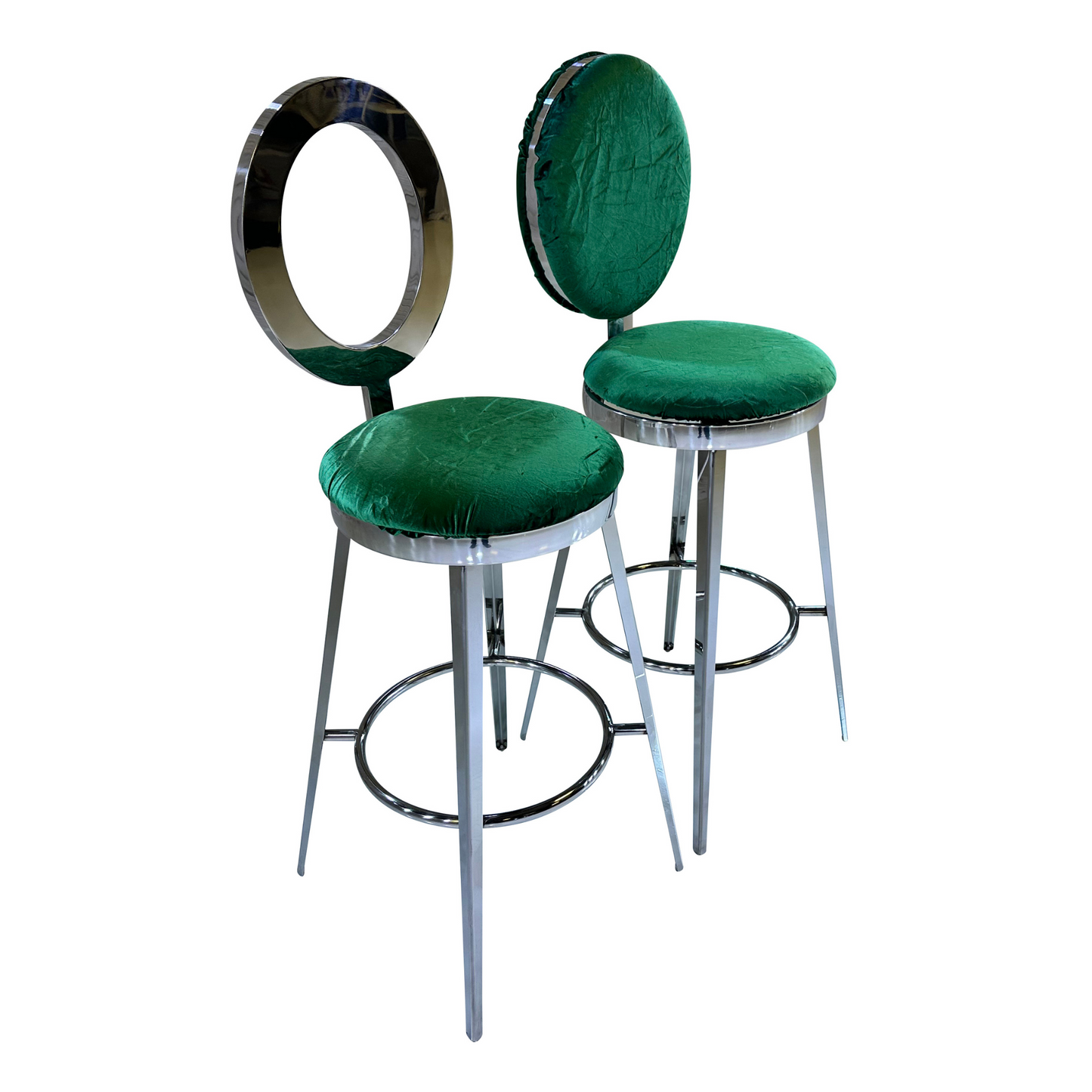BELLAGIO BARSTOOL - SILVER W/ EMERALD VELVET CUSHION