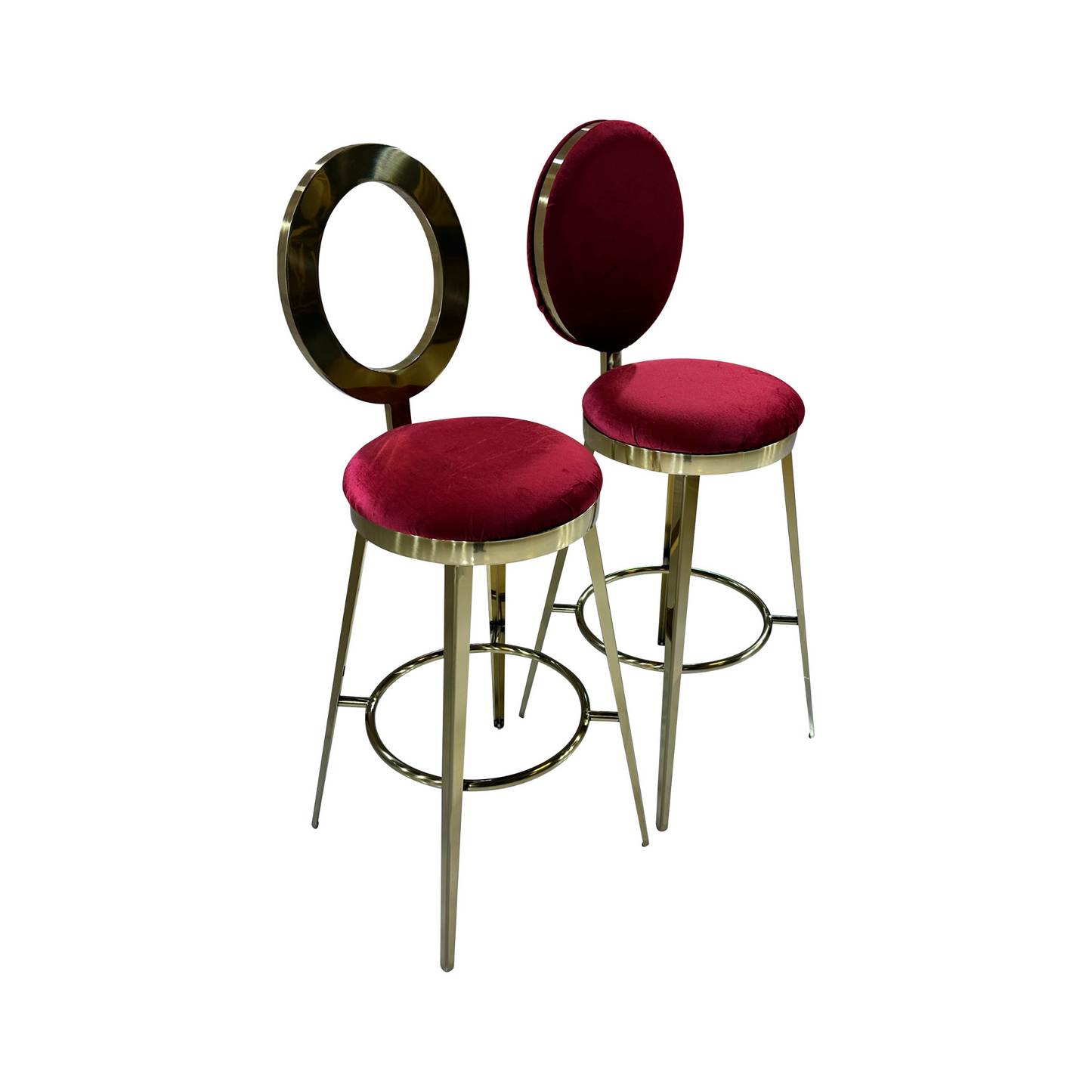 BELLAGIO BARSTOOL - GOLD W/ RUBY RED VELVET CUSHION