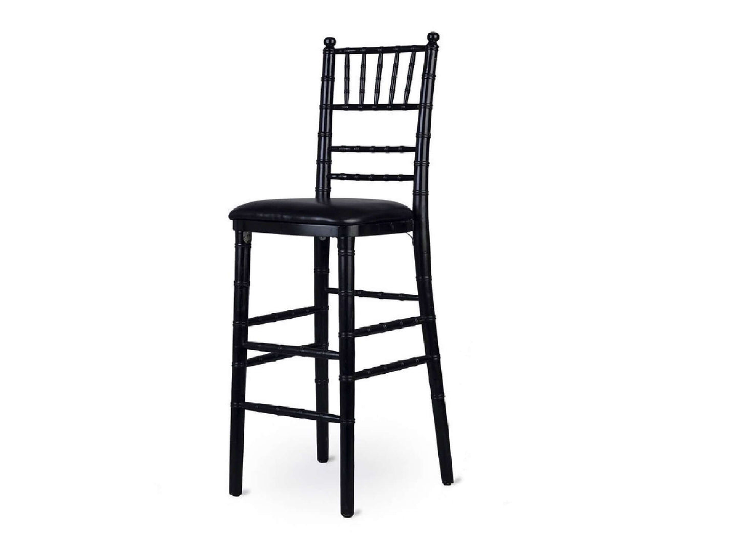 CHIAVARI BARSTOOL - BLACK - H 45" / W 18" / D 18" LLL's Chiavari Barstool in Black is a bar height stool styled to resemble traditional Chiavari dining chairs. It has a black soft sheen finish that is sleek, chic and ideal for formal events.