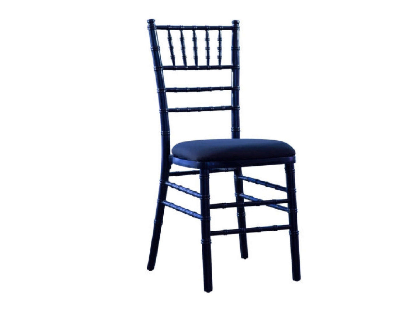 CHIAVARI CHAIR - BLACK - H 36.25" / W 15.75" / D 18" LLL's Chiavari Chair in Black is a traditional chiavari style dining chair with a black soft sheen finish. The solid black color looks neat and uniform when arranged in ceremony configurations or at tab