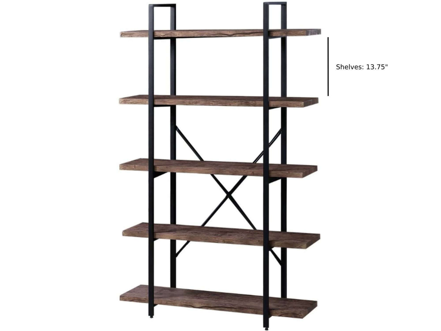 BROOKLYN DISPLAY UNIT - H 70" / H(shelf) 13.7" / W 47.3" / D 12.7" LLL's Brooklyn Display unit is a tall industrial style 5-shelf bookcase with natural wood shelves and metal accents. This piece brings together rustic and urban elements to create a trendy