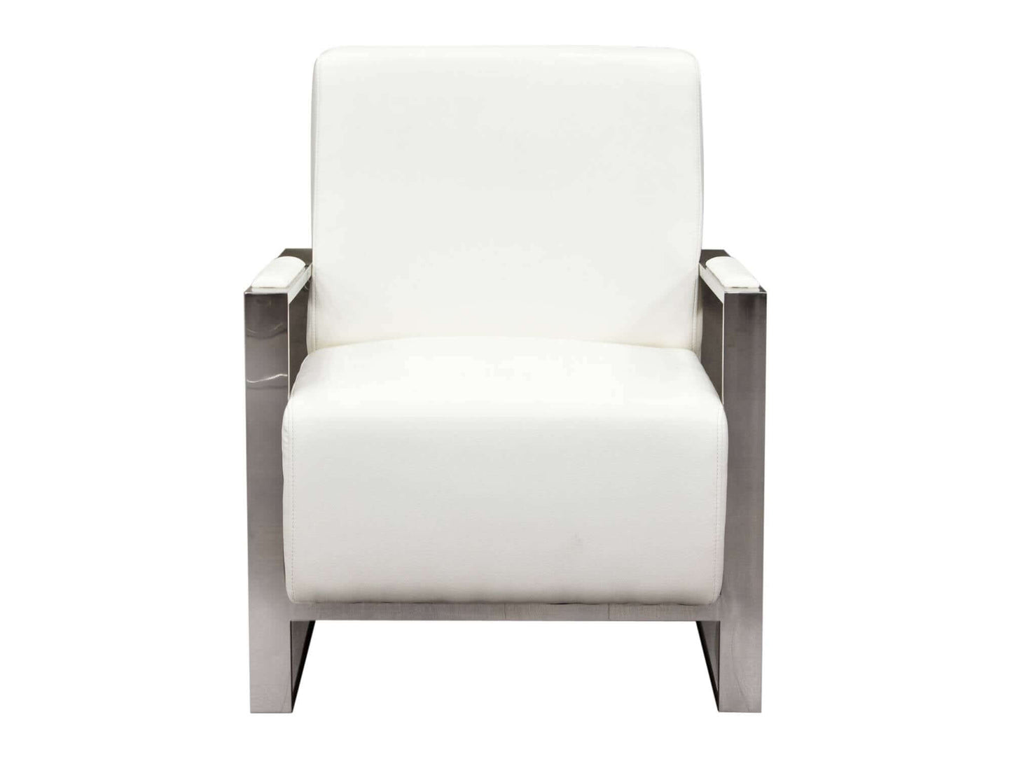 MILLENNIUM ARMCHAIR - WHITE - H 34" / W 28" / D 35" LLL's Millennium Armchair in White is a contemporary leather armchair. This chair features chrome sleigh legs and clean modern lines and cushion accents on the arms. This chair looks great at trade show