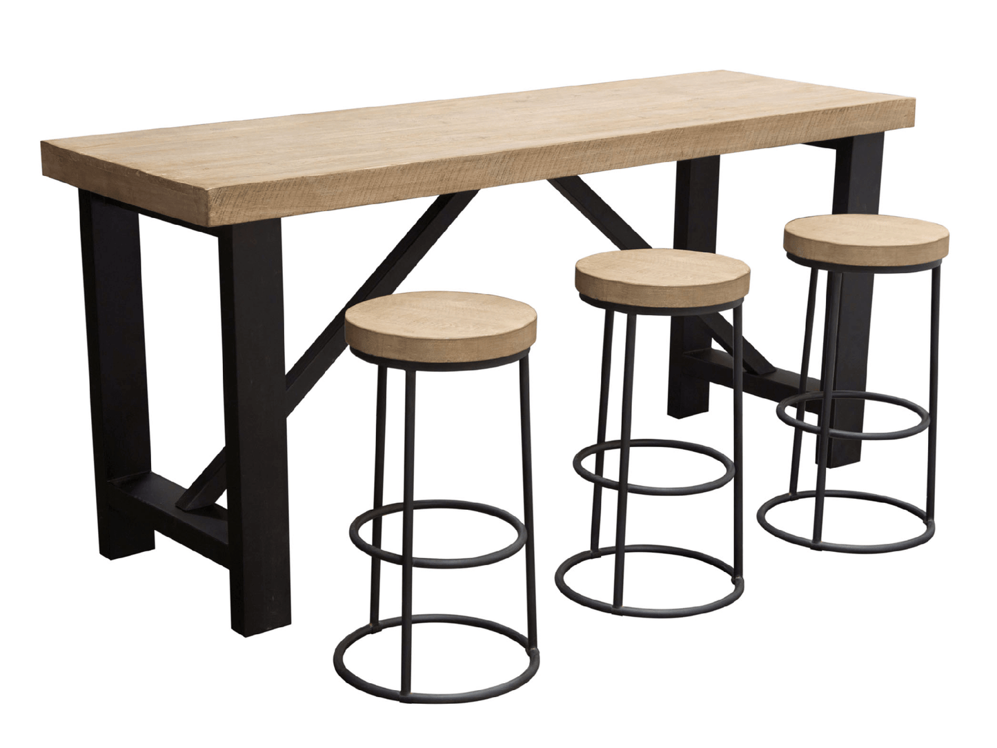 PONCE WOODEN BARSTOOL - H 30" / 17" Diameter LLL's Ponce Wooden Barstool is an industrial style barstool with solid pine wood seat. This high quality barstool capitalizes on the popular rustic aesthetic drawing on natural elements to add style and charm t