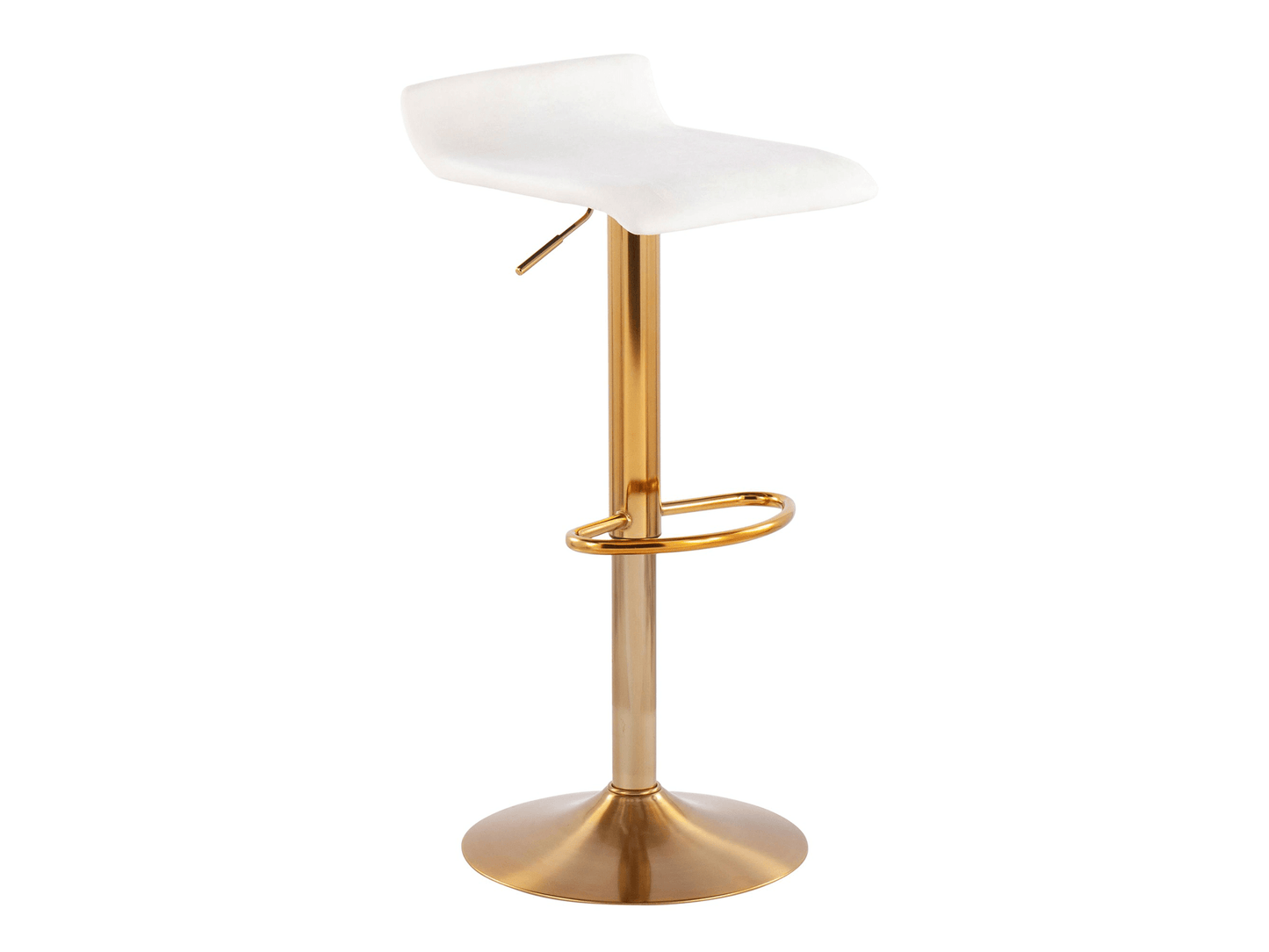 CARSON BARSTOOL - CREAM VELVET - H 26.5"-35" / W 16" / D 16" The LLL Carson Barstool in Black Velvet is an elegant low swooping back stool that adjusts from cocktail to bar height. This chic barstool features black velvet fabric and a brushed gold base. S