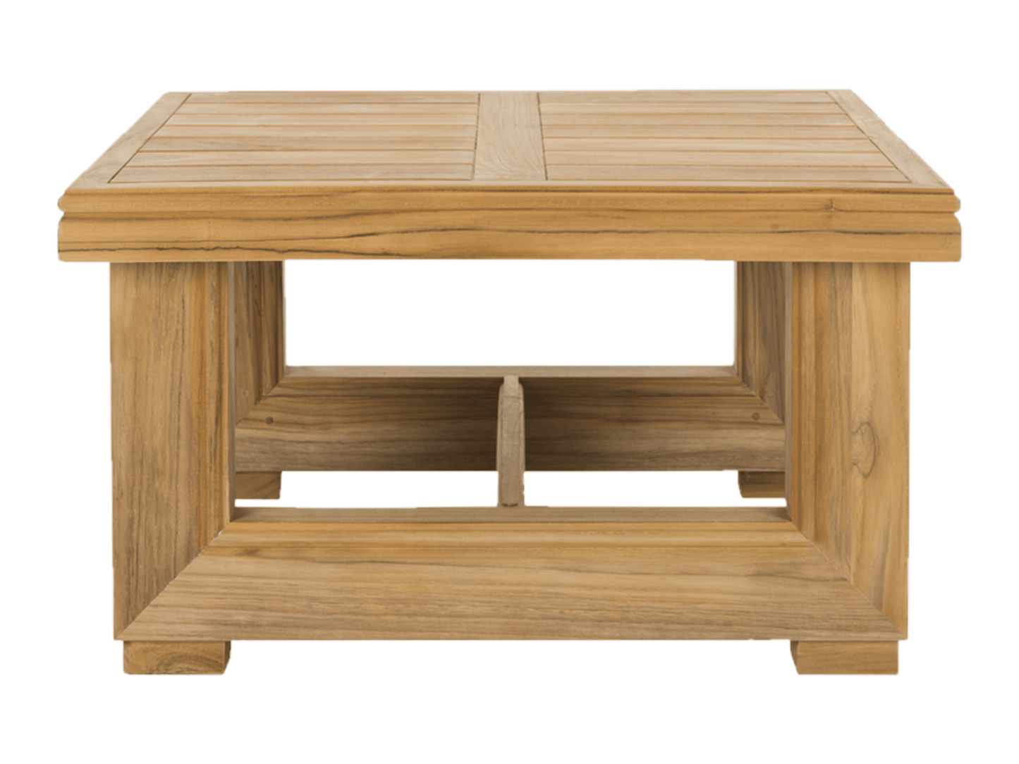 CAYMAN OUTDOOR ACCENT TABLE - H 13'' / W 24'' / D 24'' The Cayman Accent Table is a teak wood side table suitable for indoor and outdoor use. This wooden coffee table provides a beachy ambiance reminiscent of tropical climates. Pair with the Cayman Coffee