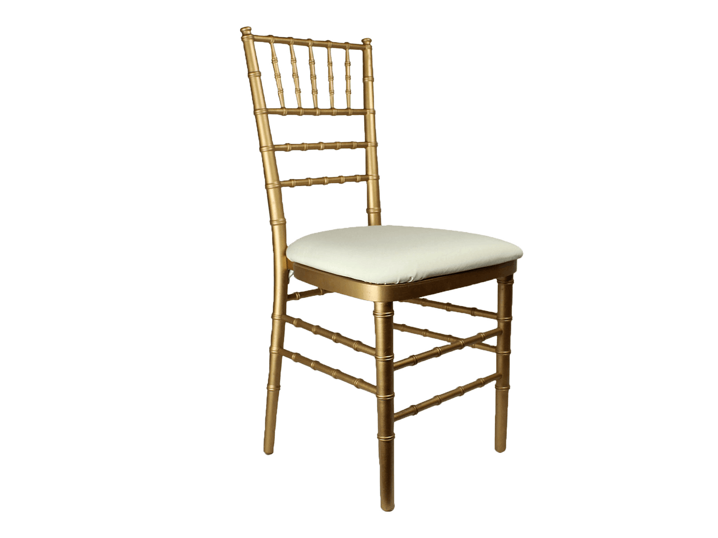 CHIAVARI CHAIR - GOLD - H 36.25" / W 15.75" / D 18" LLL's Chiavari Chair in Gold is a traditional chiavari style dining chair with a soft metallic finish. This chair is made of solid gold resin that shines brilliantly in event venues. These chairs are ele