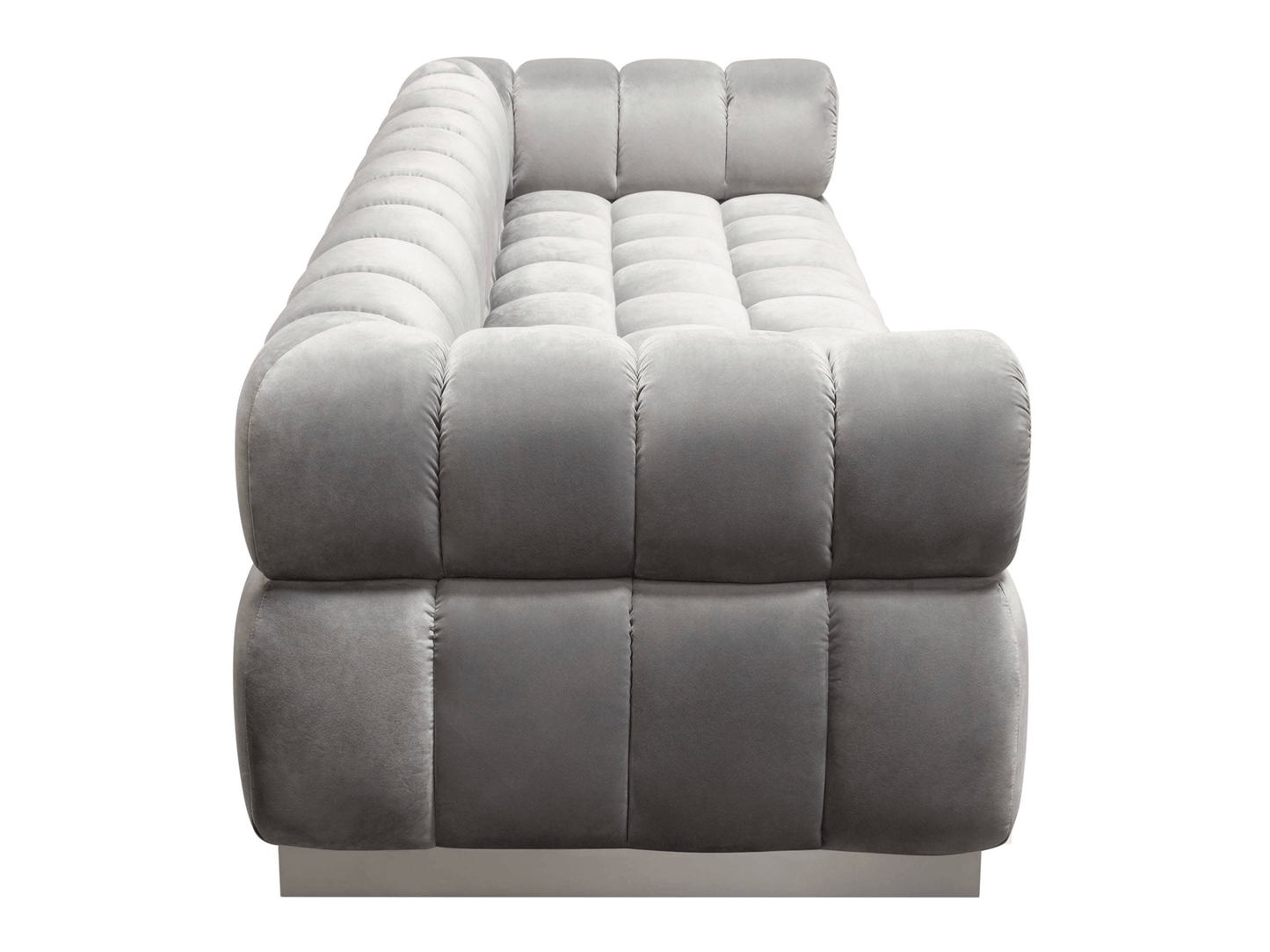 CLOUD SOFA - GREY - H 27'' / W 98'' / D 37'' LLL’s Cloud Sofa in Grey is a solid plush microfiber sofa with square pillow tufts. The sofa is so deep and comfortable it will leave you floating. The pillow tufts give this contemporary sofa a cloud-like appe