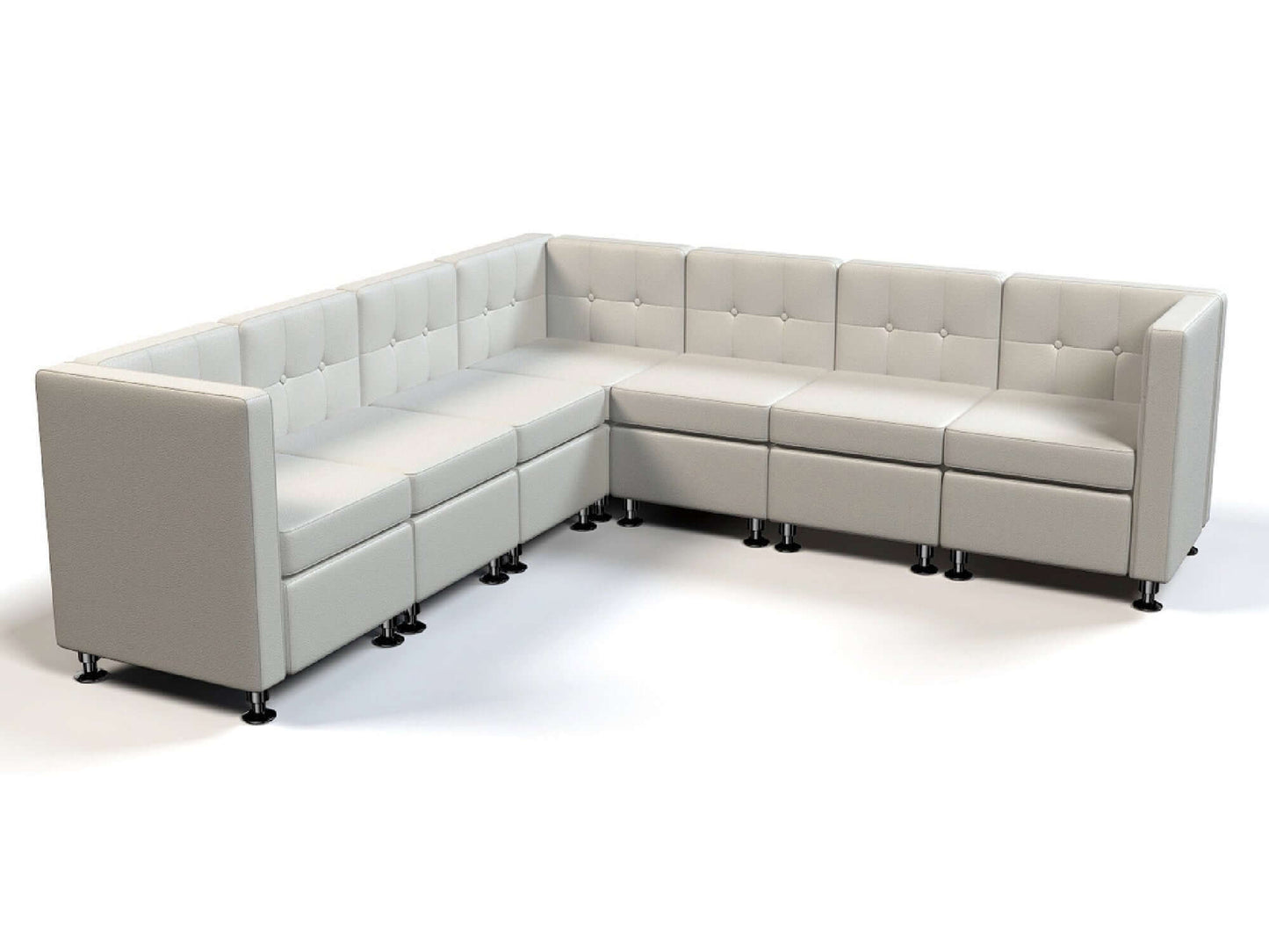 CLUB 7PC "L" SHAPED SECTIONAL - WHITE - H 30" / W 100" / D 100" / D(seat) 23" The Club 7pc "L" secitonal provides perfect seating for large social events. This sofa configuration features the signature low profile and white leather of the Club collection.